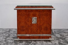 Art Deco Bar Counter, France 1930s in Amboyna Root Wood, Lacquer, Chrome, Glass