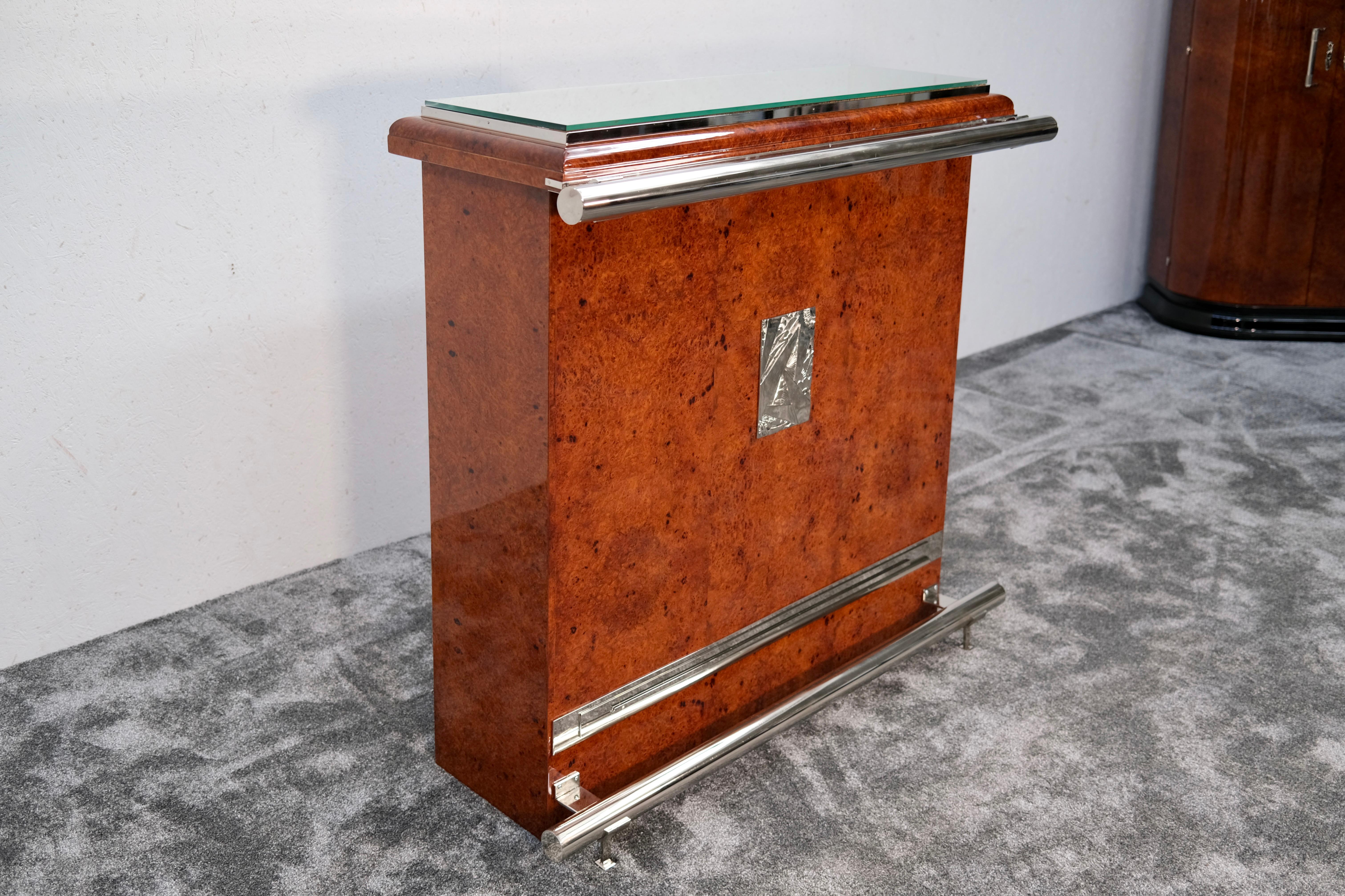 Policromo Bancone da bar Art Deco, Francia anni '30 in Wood Wood, lacca, cromo, vetro in vendita