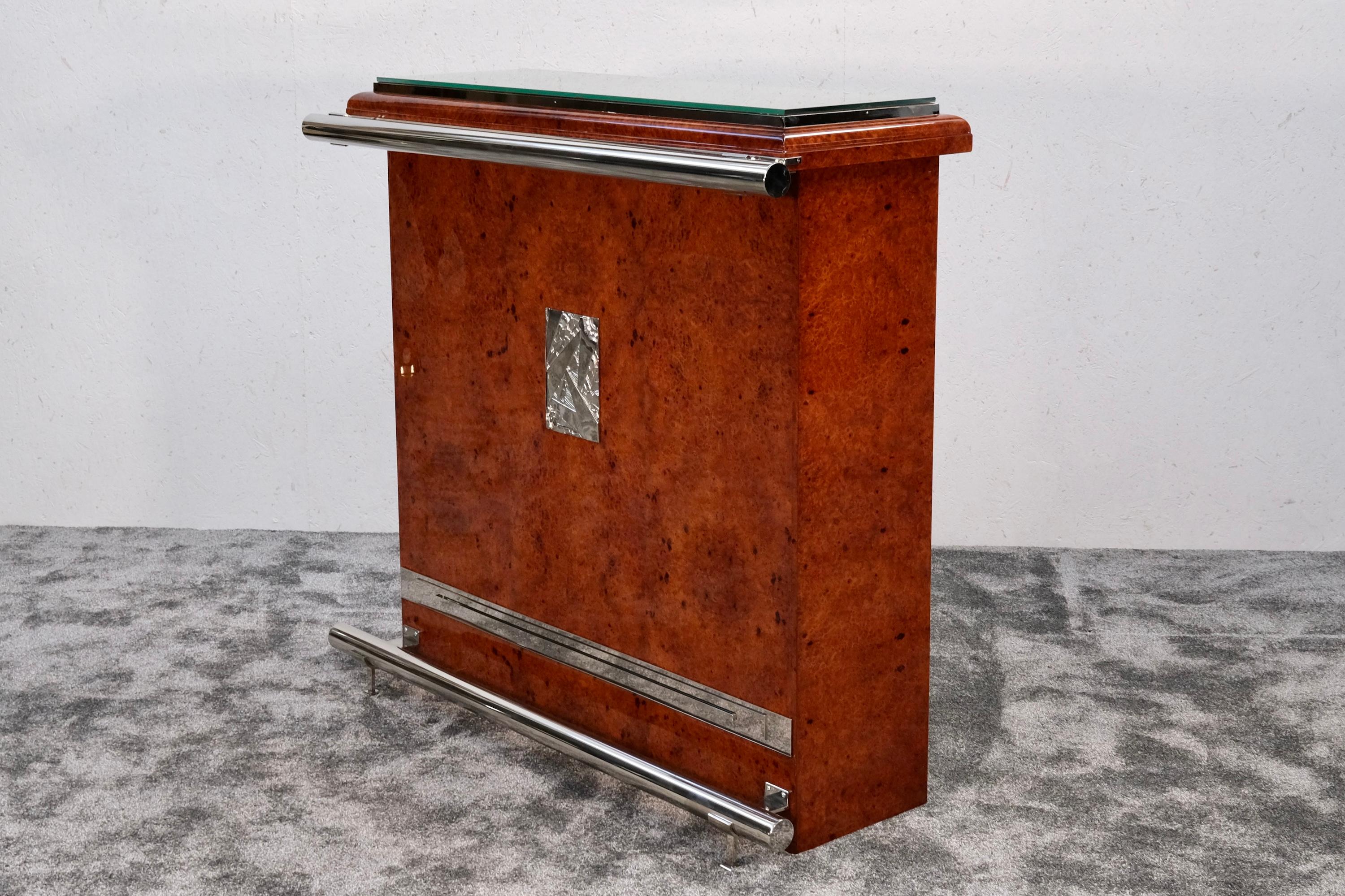Cromo Bancone da bar Art Deco, Francia anni '30 in Wood Wood, lacca, cromo, vetro in vendita