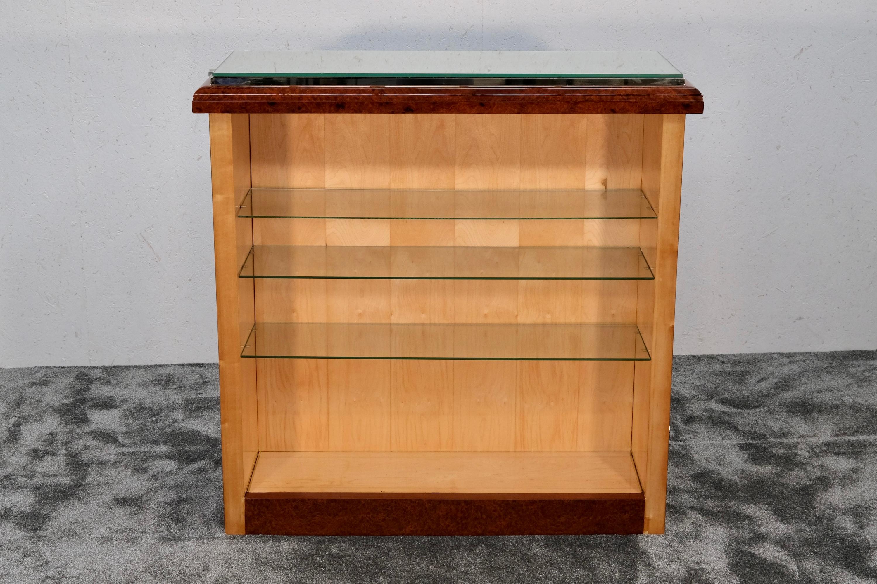 Bancone da bar Art Deco, Francia anni '30 in Wood Wood, lacca, cromo, vetro in vendita 1