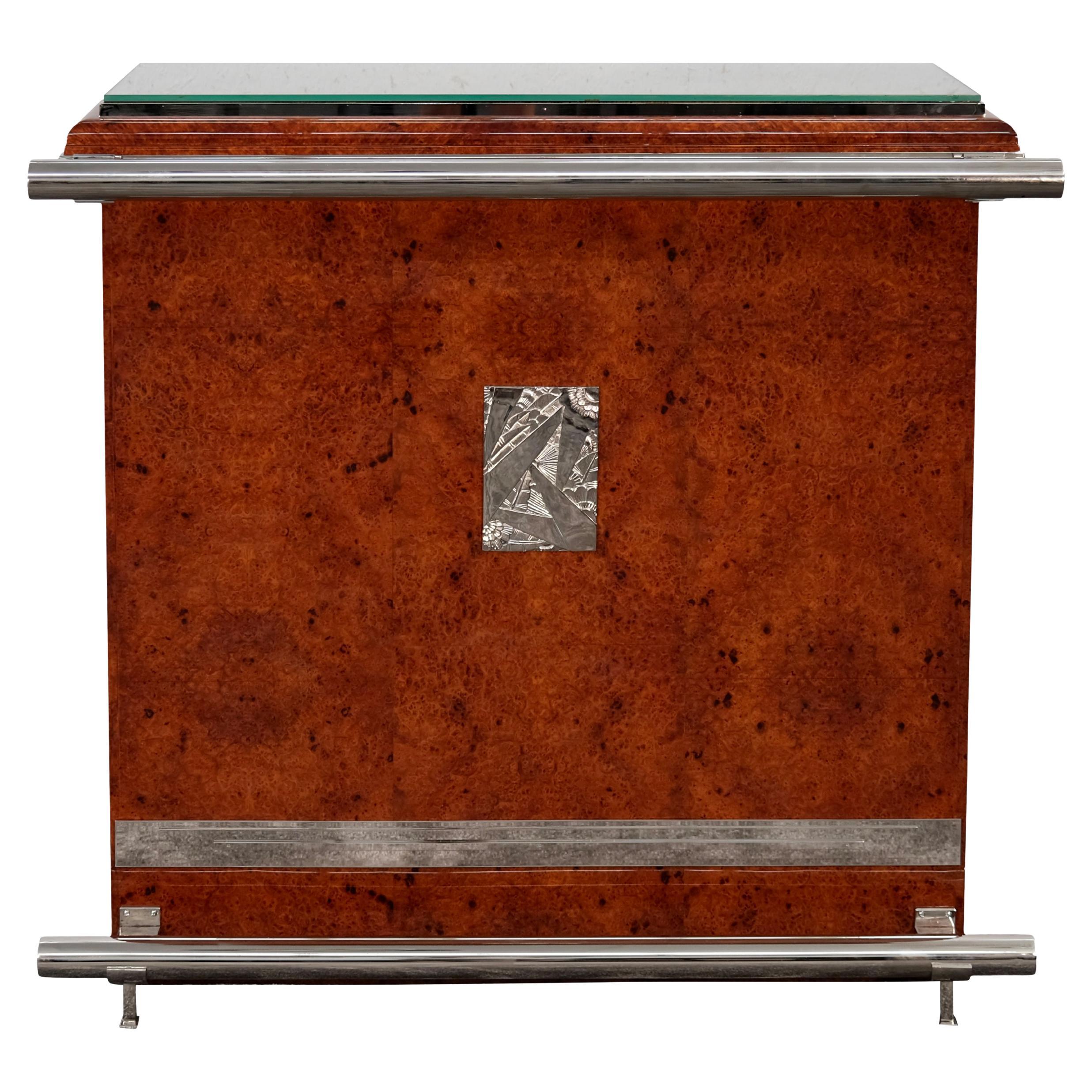 Bancone da bar Art Deco, Francia anni '30 in Wood Wood, lacca, cromo, vetro in vendita