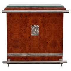 Counter de bar Art déco, France, années 1930 en bois de racines d'Amboyna, laqué, chrome, verre