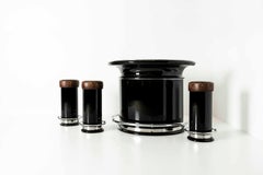 Art Deco Bar in Piano Lacquer with Three Stools from the 1950s