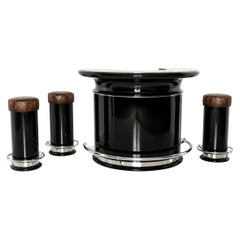Retro Art Deco Bar in Piano Lacquer with Three Stools from the 1950s