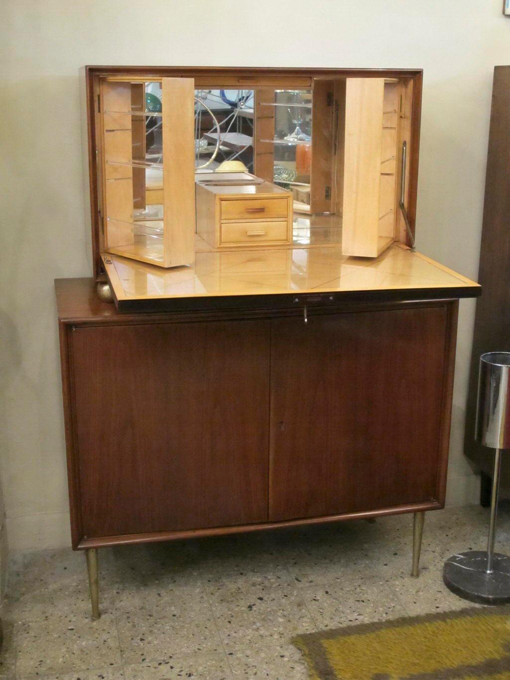 Italian Art Deco Bar in Wood, leather and bronze  , 1935, italian For Sale