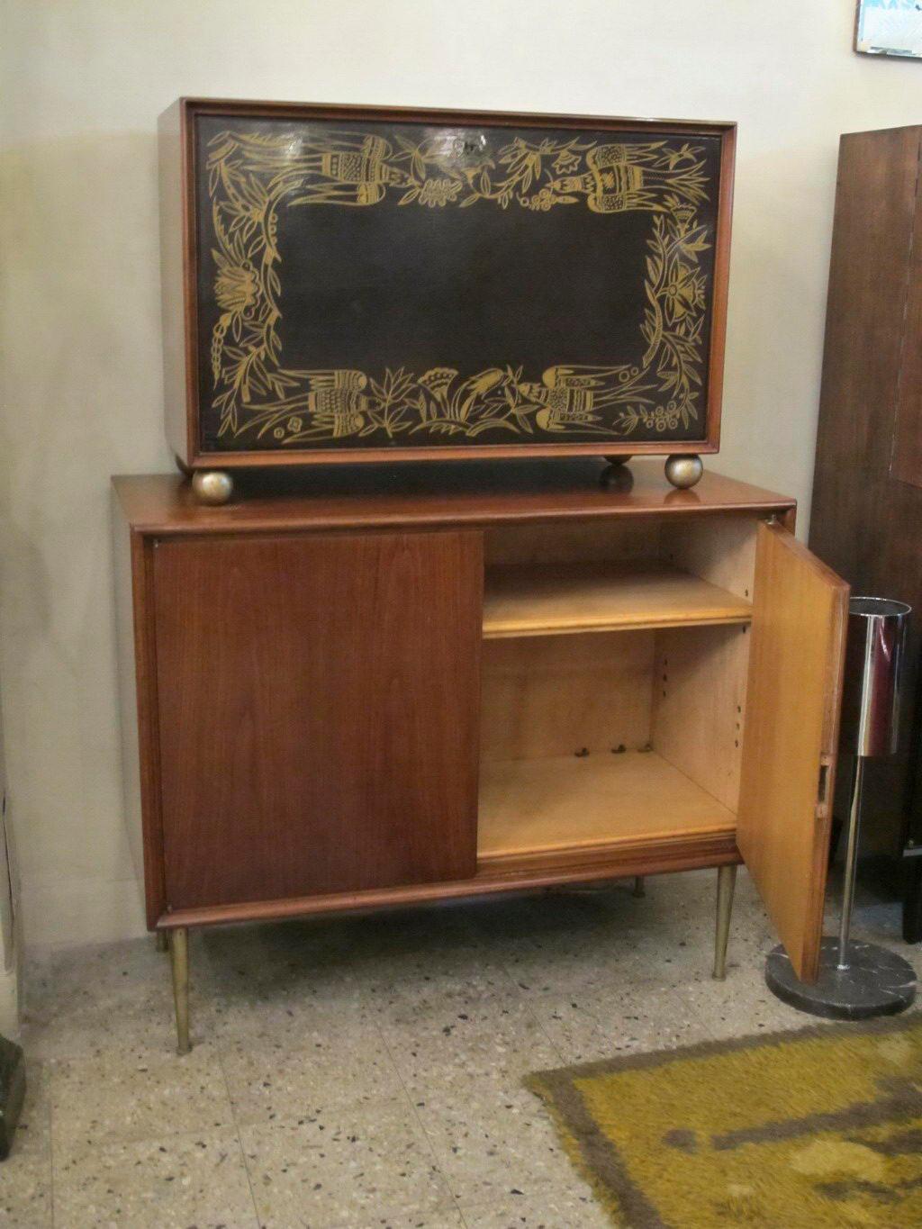 Art Deco Bar in Wood, leather and bronze  , 1935, italian For Sale 2