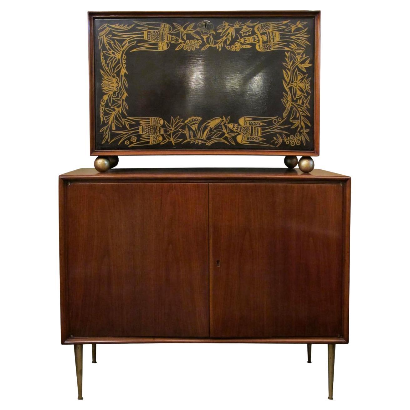 Art Deco Bar in Wood, leather and bronze  , 1935, italian For Sale