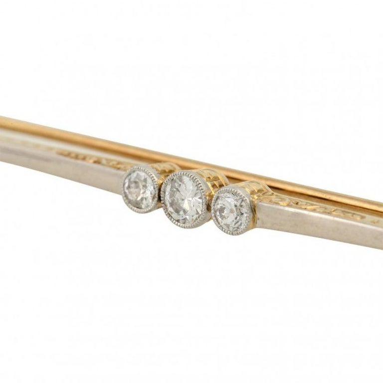 Art Deco Bar Pin with 3 Old European Cut Diamonds For Sale at 1stDibs