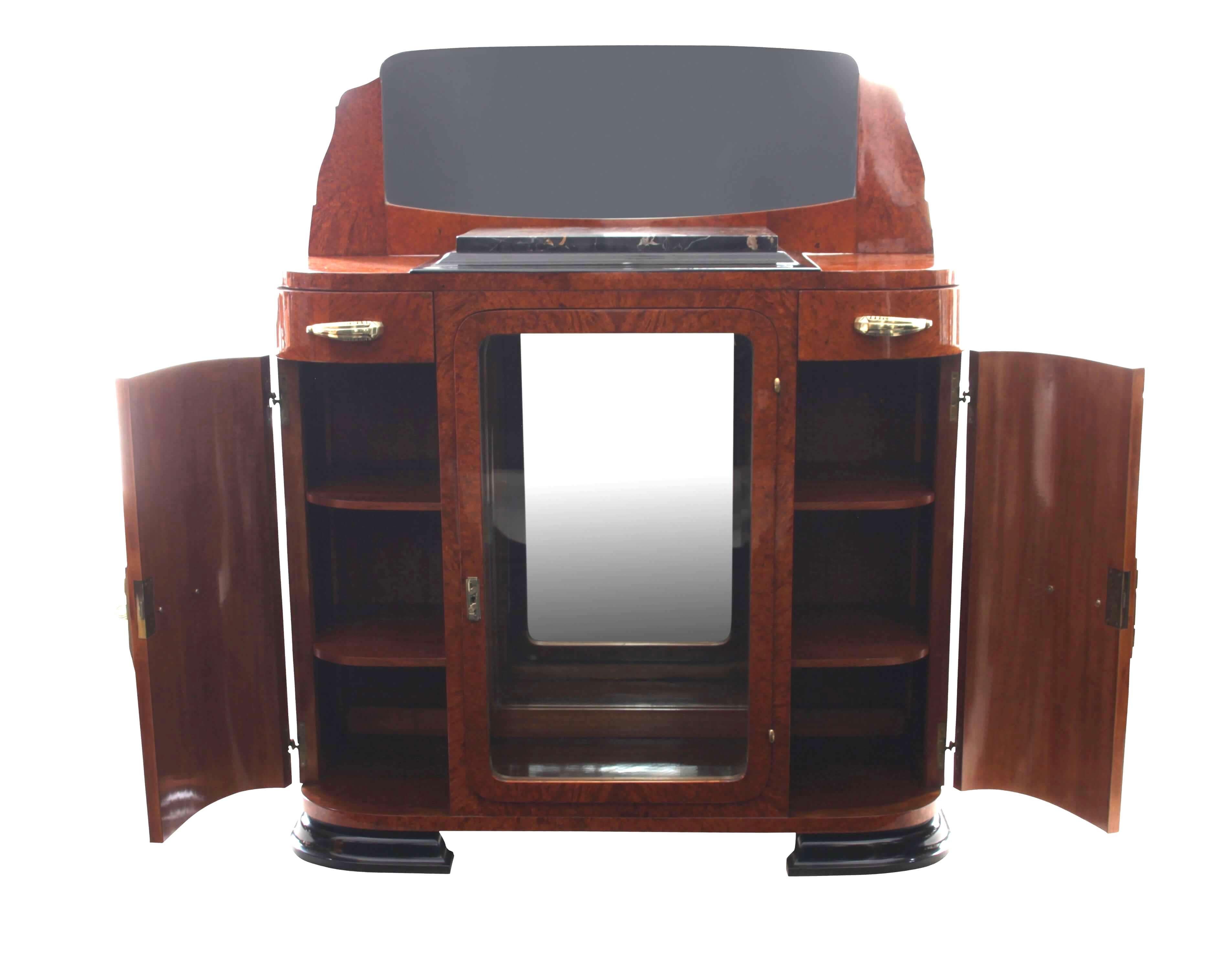 Art Deco Bar Sideboard, Amboyna Roots, Bronze Fittings, France, circa 1925 14