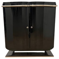 Art Deco Bar-Sideboard, Black Lacquer and Chrome, France circa 1930