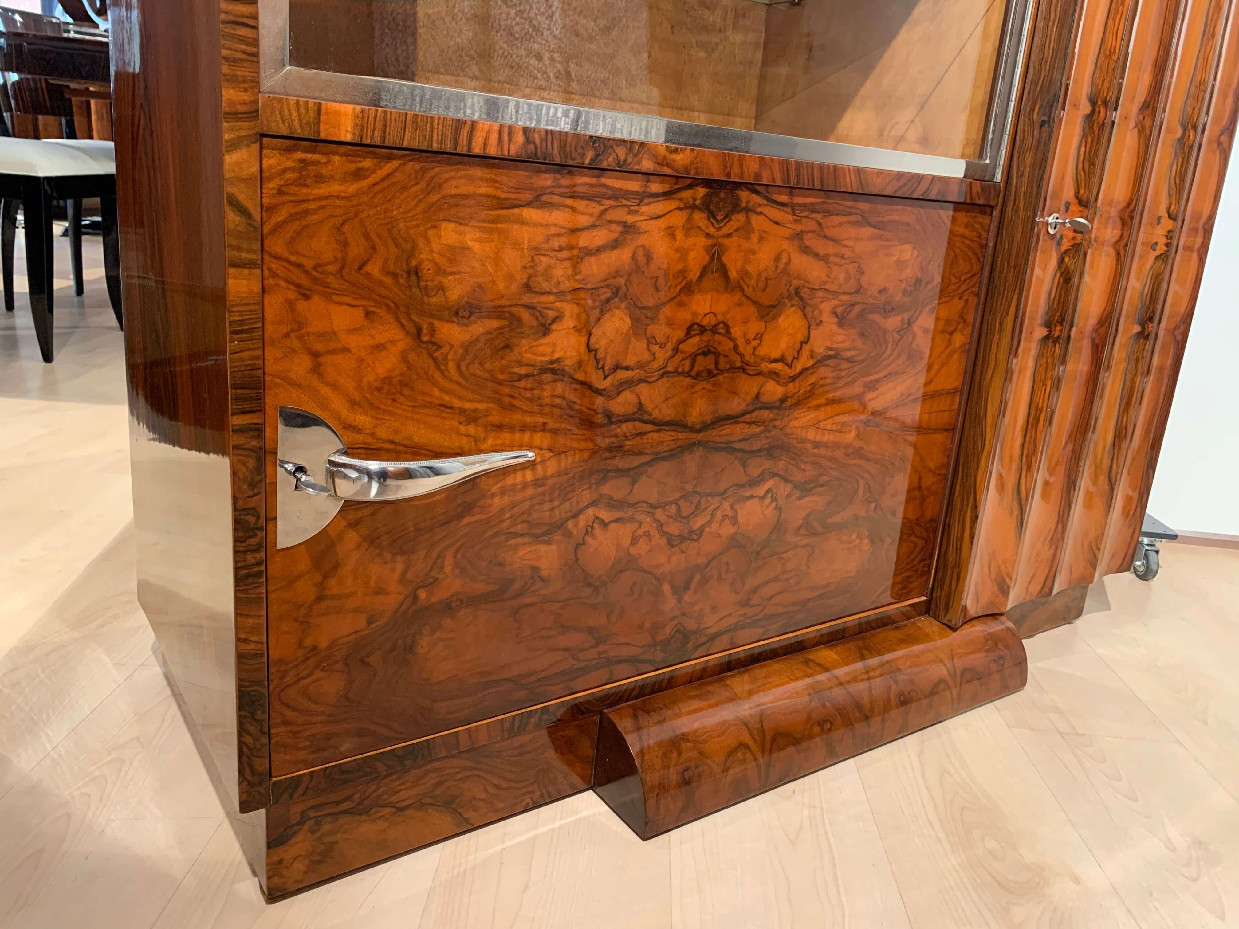 Art Deco Bar Sideboard, Walnut Veneer, Nickel, Marble, France, circa 1930 In Good Condition In Regensburg, DE