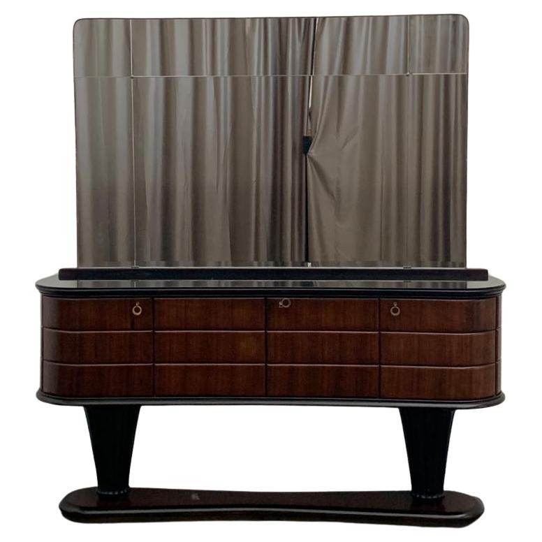 Art Deco Bar Sideboard with Rosewood Mirror, 1940s, Set of 2
