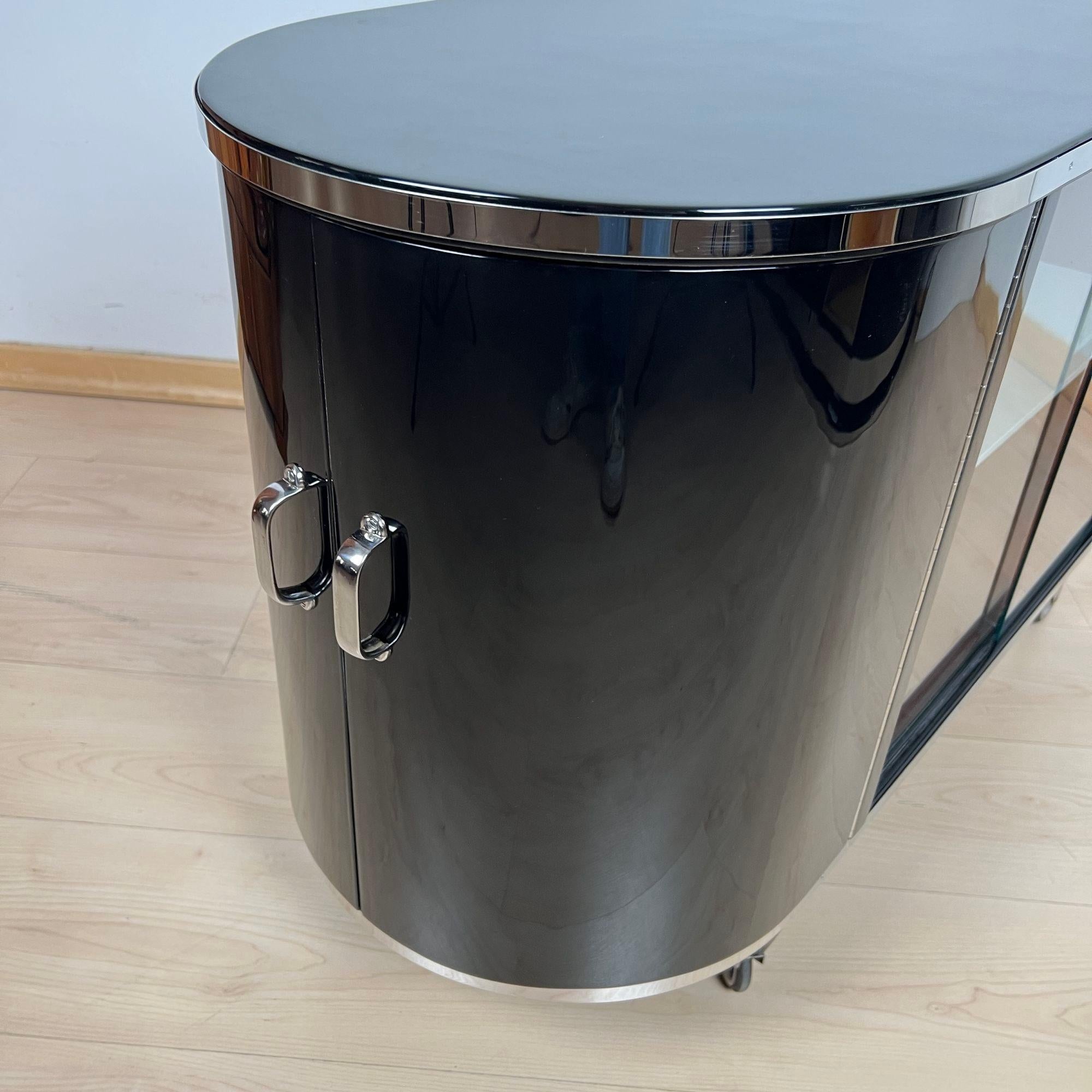 Art Deco Bar Trolley, Black Lacquer, Mahogany, Chrome, France circa 1930 2