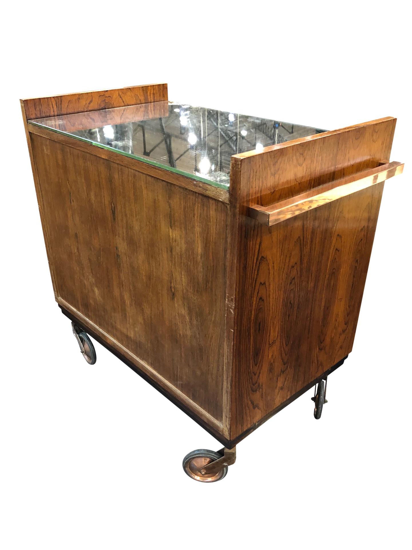 Art Deco Bar Trolley in Style of Jacques Adnet with Original Mirror France 1930s For Sale 6