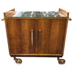 Art Deco Bar Trolley in Style of Jacques Adnet with Original Mirror France 1930s