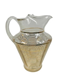 Art Deco Bar / Water Pitcher with Narrow gold Bands on Optical Ribbed Glass