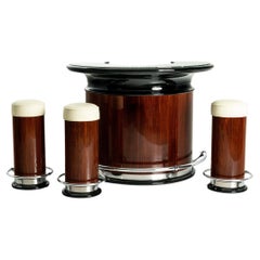 Art Deco Bar with Three Stools in Rosewood Veneer from the 1950s
