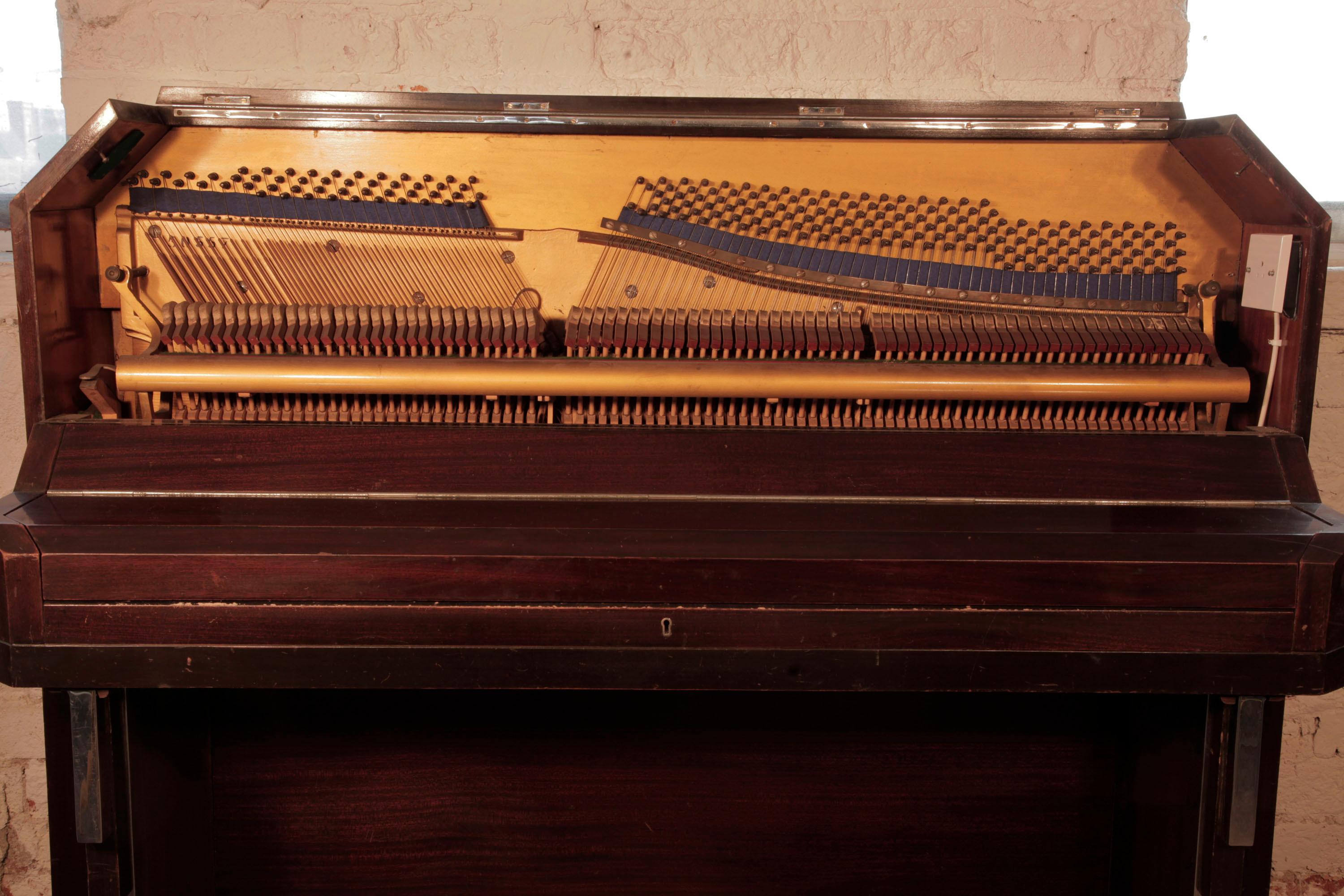 20th Century Art Deco Barker Upright Piano Chrome Mahogany Geometric Case Styling For Sale