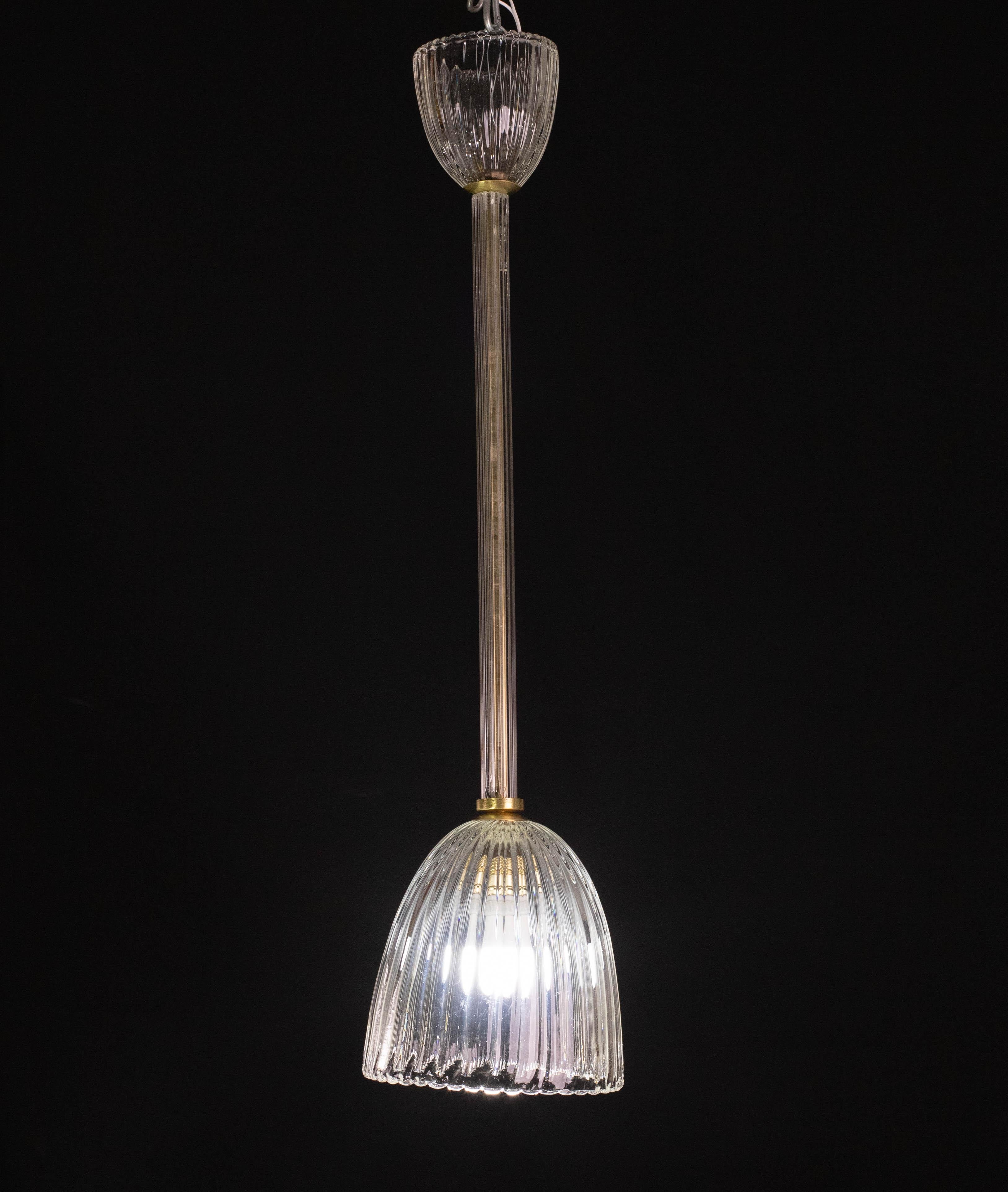 Murano lantern attributed to the Barovier and Toso glassworks.

Period 1940 1050.

Art Deco style.

Excellent vintage condition but the glass tube has some minor cosmetic flaws

One light e27 European standard, possibility of wiring for