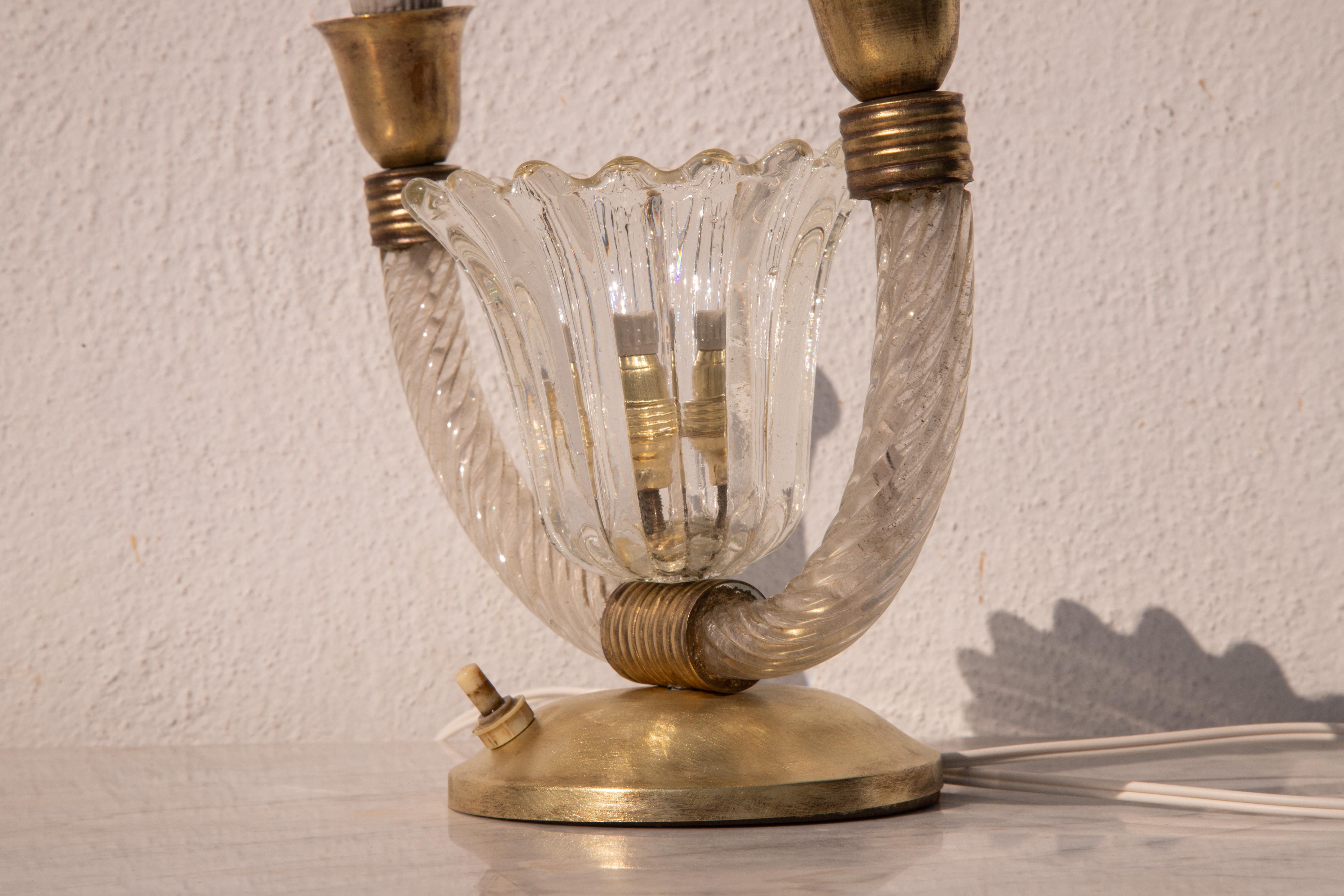 Art Decò Barovier e Toso table lamp brass Murano glass, Italy 1940 For Sale 5