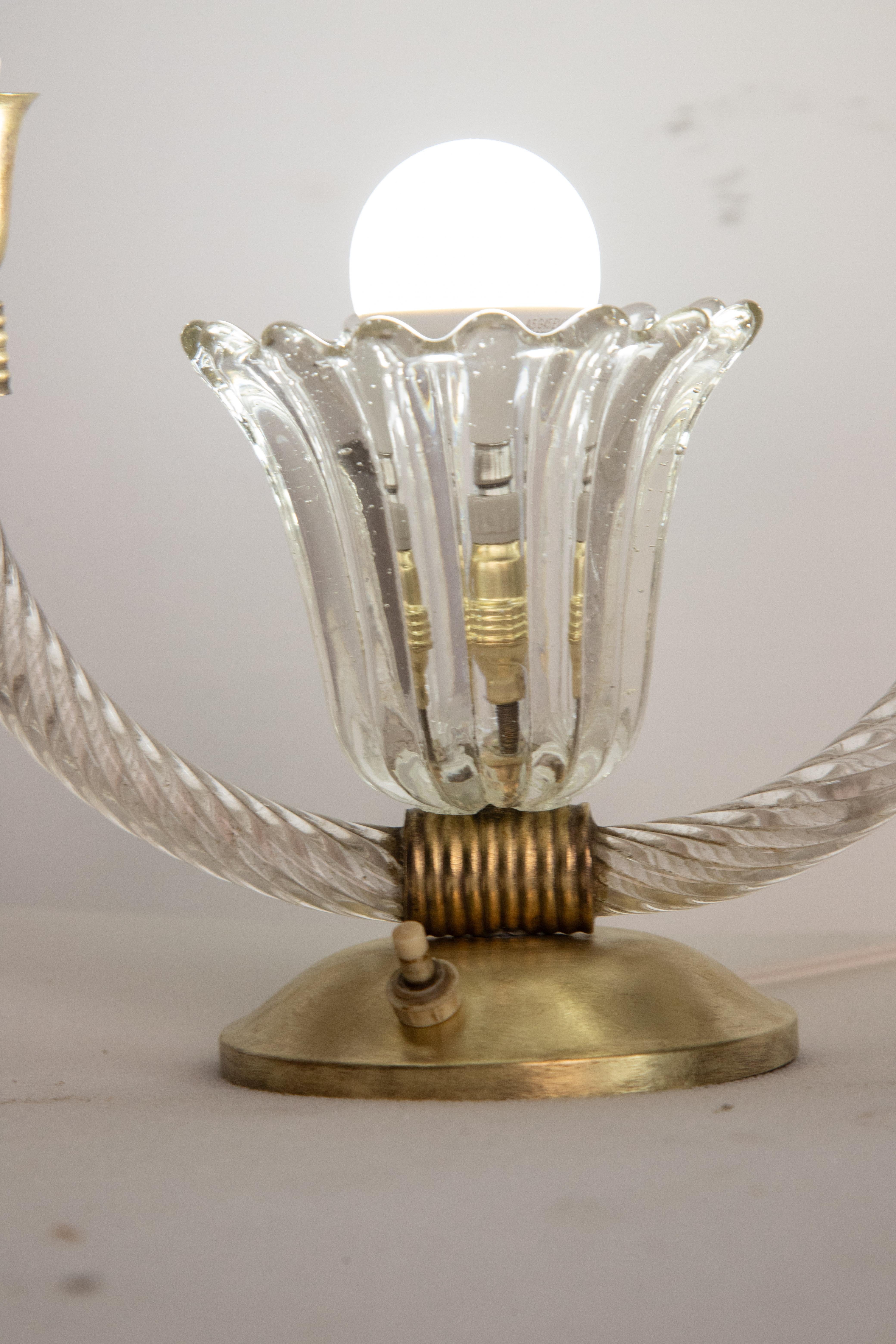 Art Decò Barovier e Toso table lamp brass Murano glass, Italy 1940 In Good Condition For Sale In Roma, IT