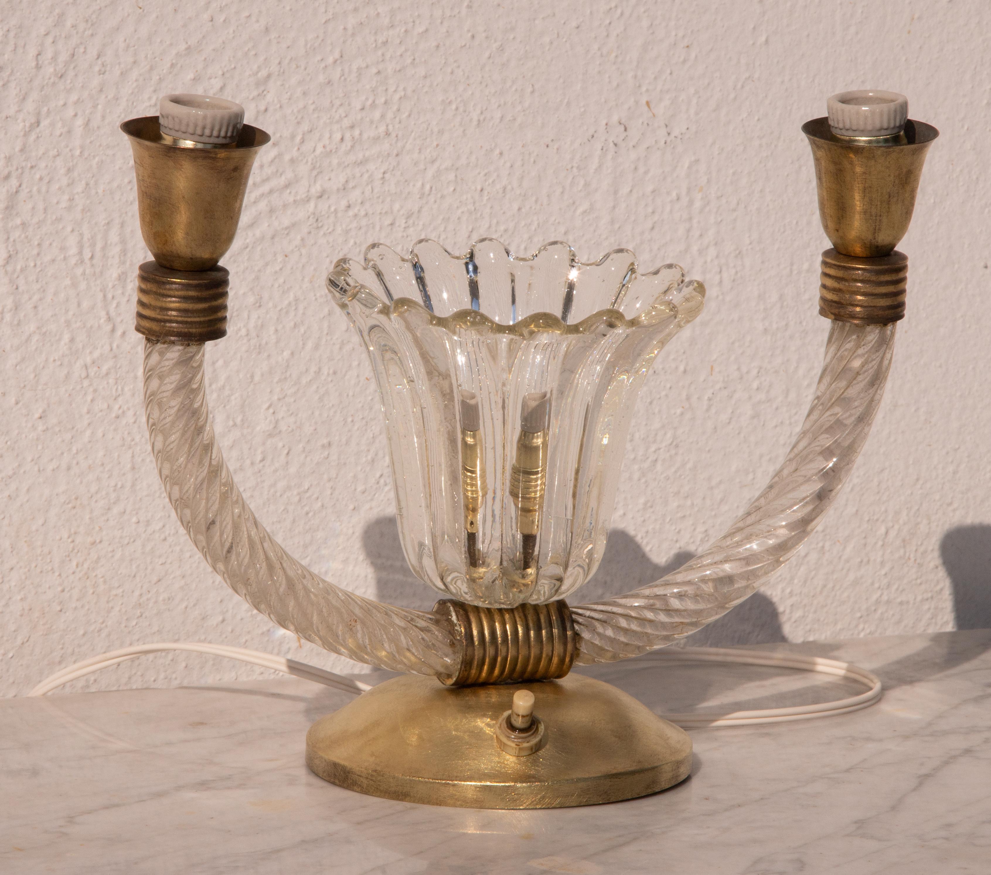 Murano Glass Art Decò Barovier e Toso table lamp brass Murano glass, Italy 1940 For Sale