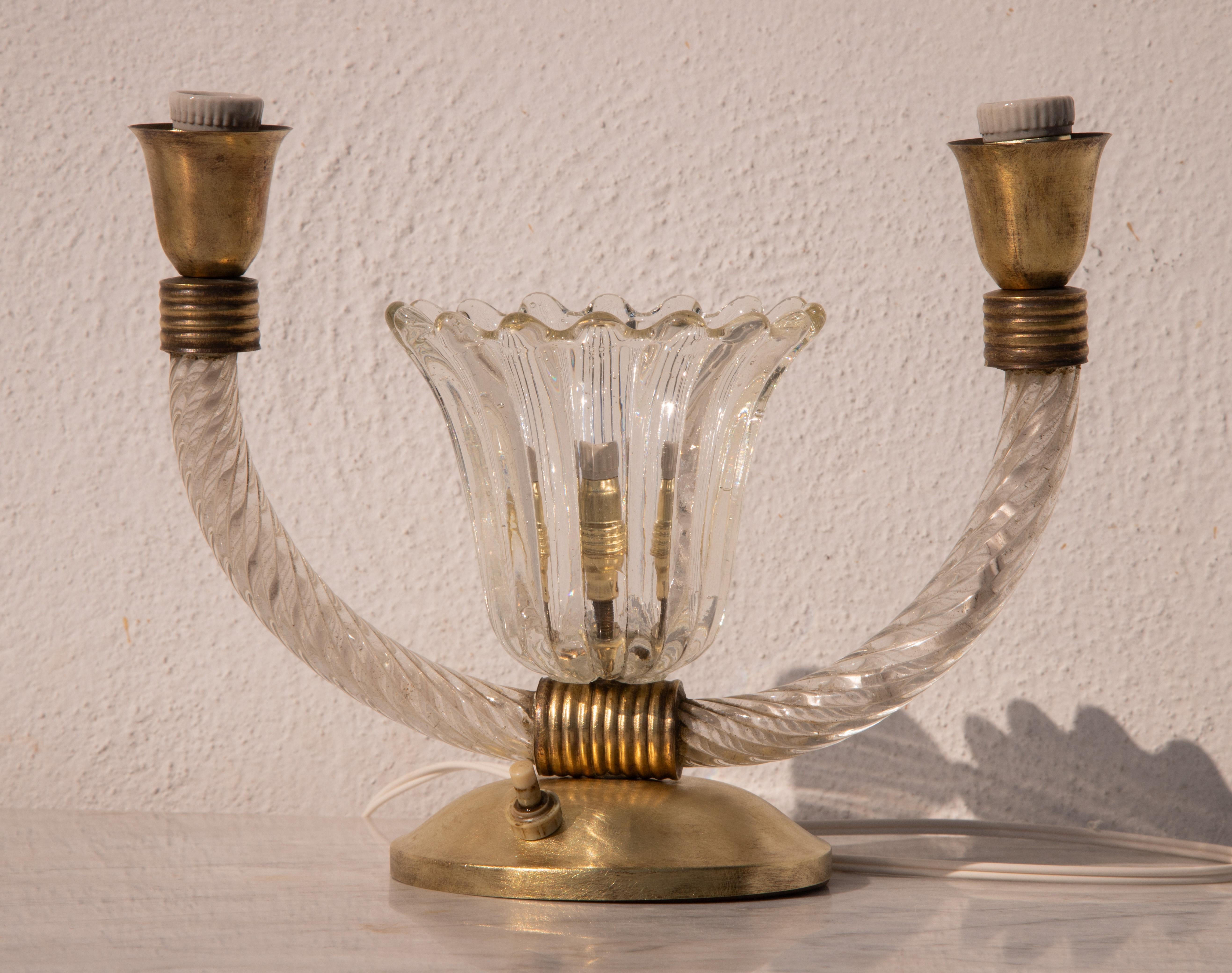 Art Decò Barovier e Toso table lamp brass Murano glass, Italy 1940 For Sale 1