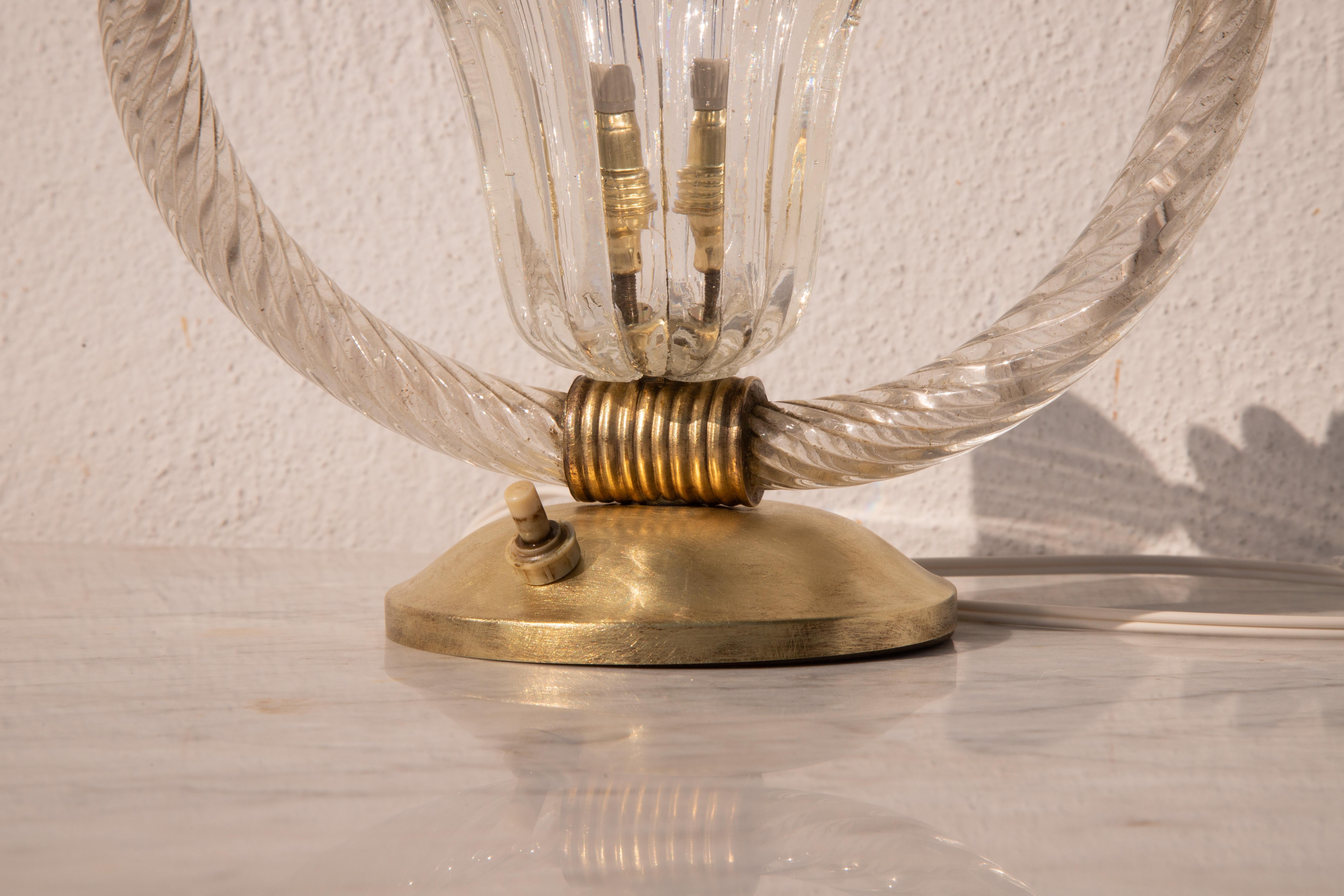 Art Decò Barovier e Toso table lamp brass Murano glass, Italy 1940 For Sale 2