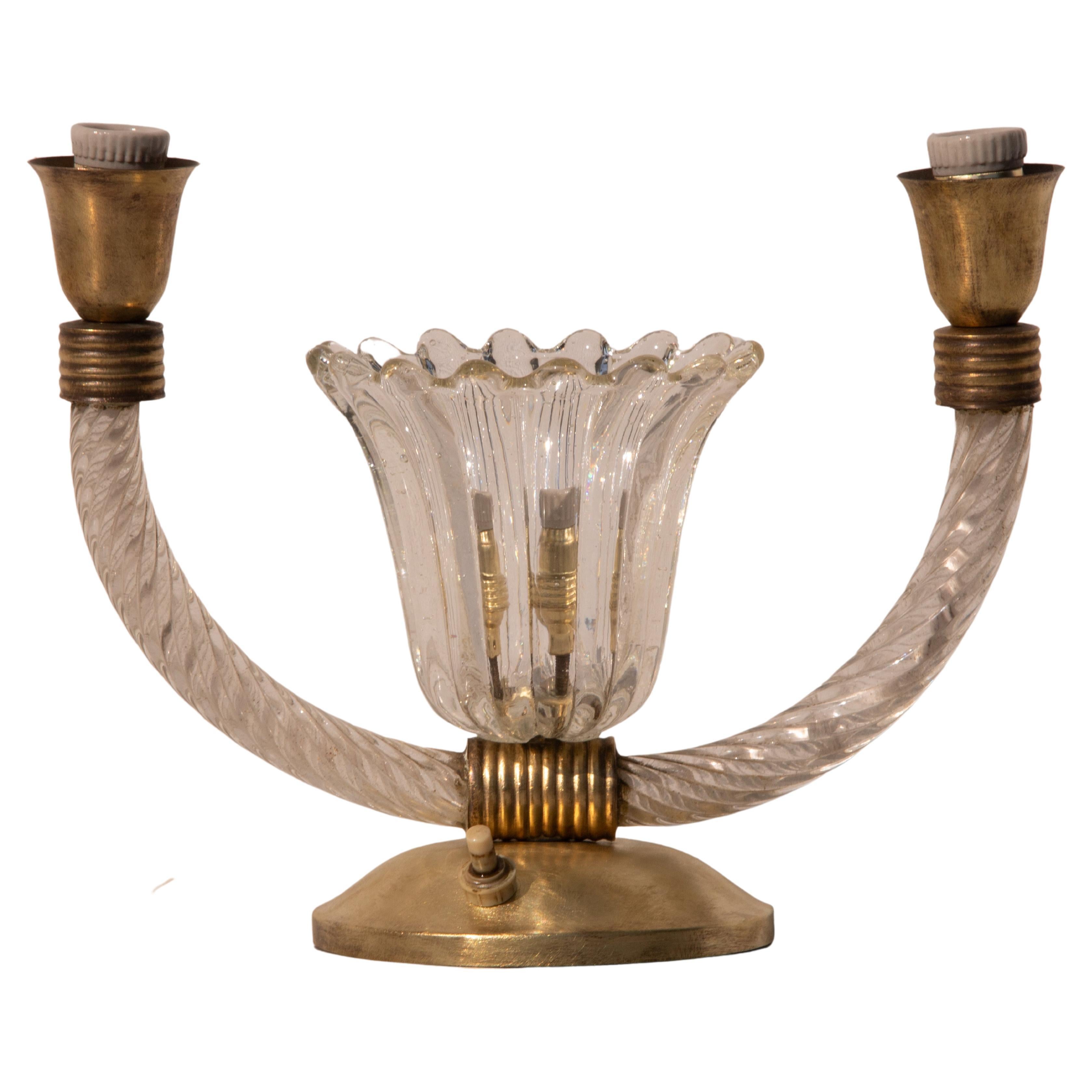 Art Decò Barovier e Toso table lamp brass Murano glass, Italy 1940