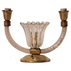 Vintage Art Decò Barovier e Toso table lamp brass Murano glass, Italy 1940