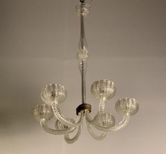 Art Deco Barovier Murano Chandelier with 6 Arms of Light, Italy, 1940s