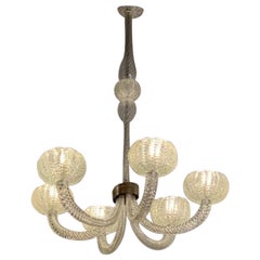 Art Deco Barovier Murano Chandelier with 6 Arms of Light, Italy, 1940s