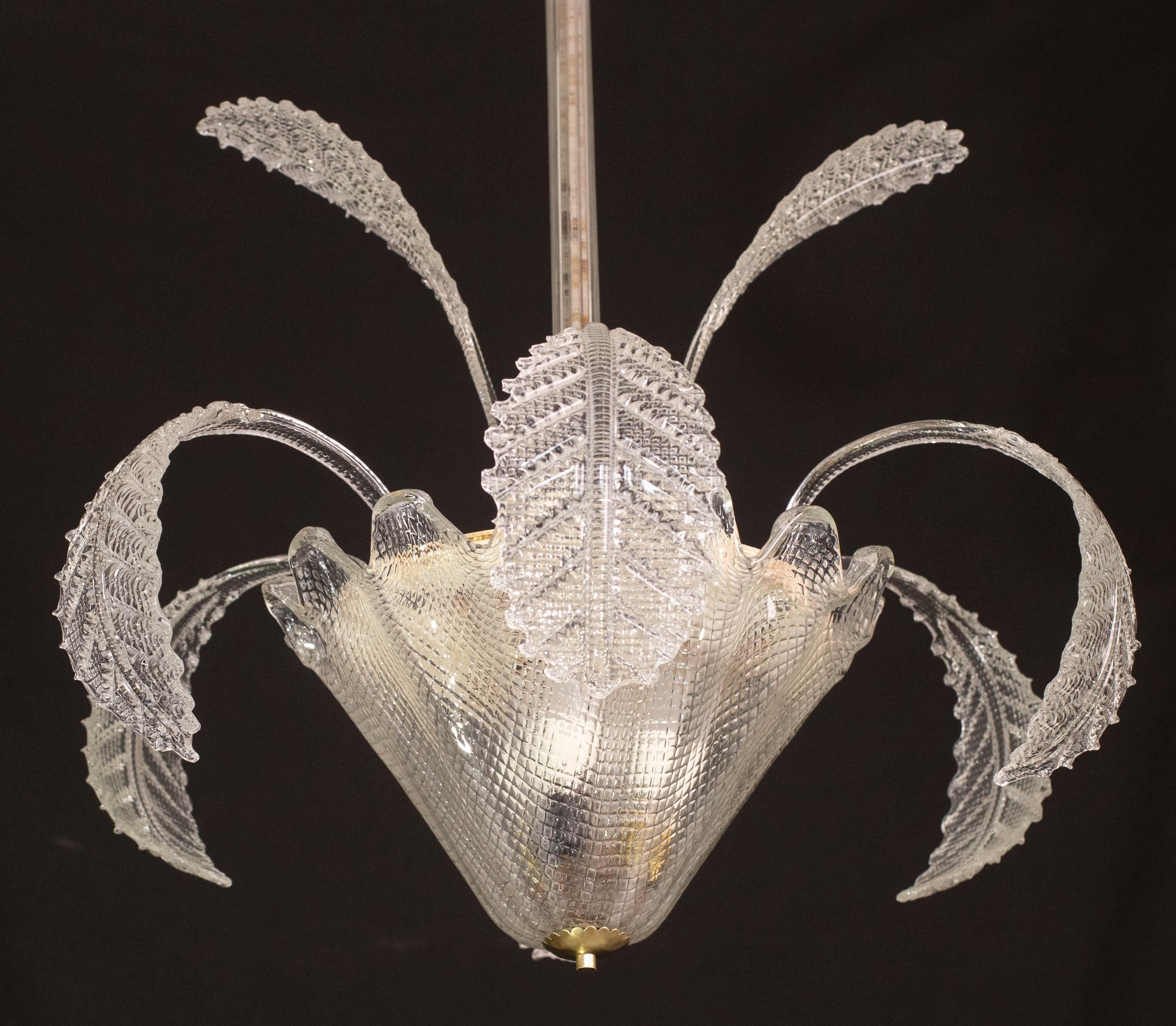 Art Decò, Barovier & Toso Chandelier, Murano Glass, 1950s en vente 7