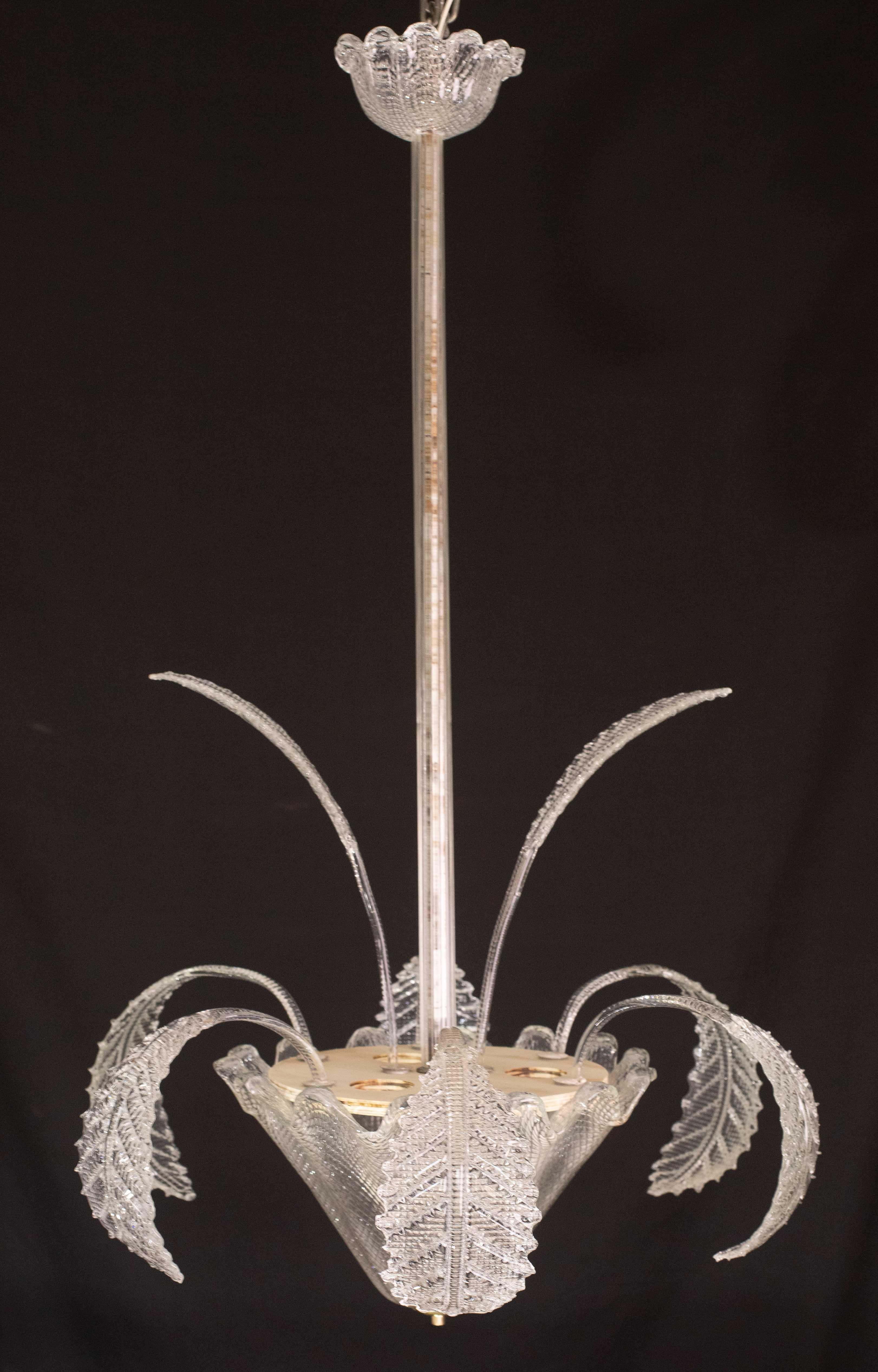 Art Decò, Barovier & Toso Chandelier, Murano Glass, 1950s Bon état - En vente à Roma, IT