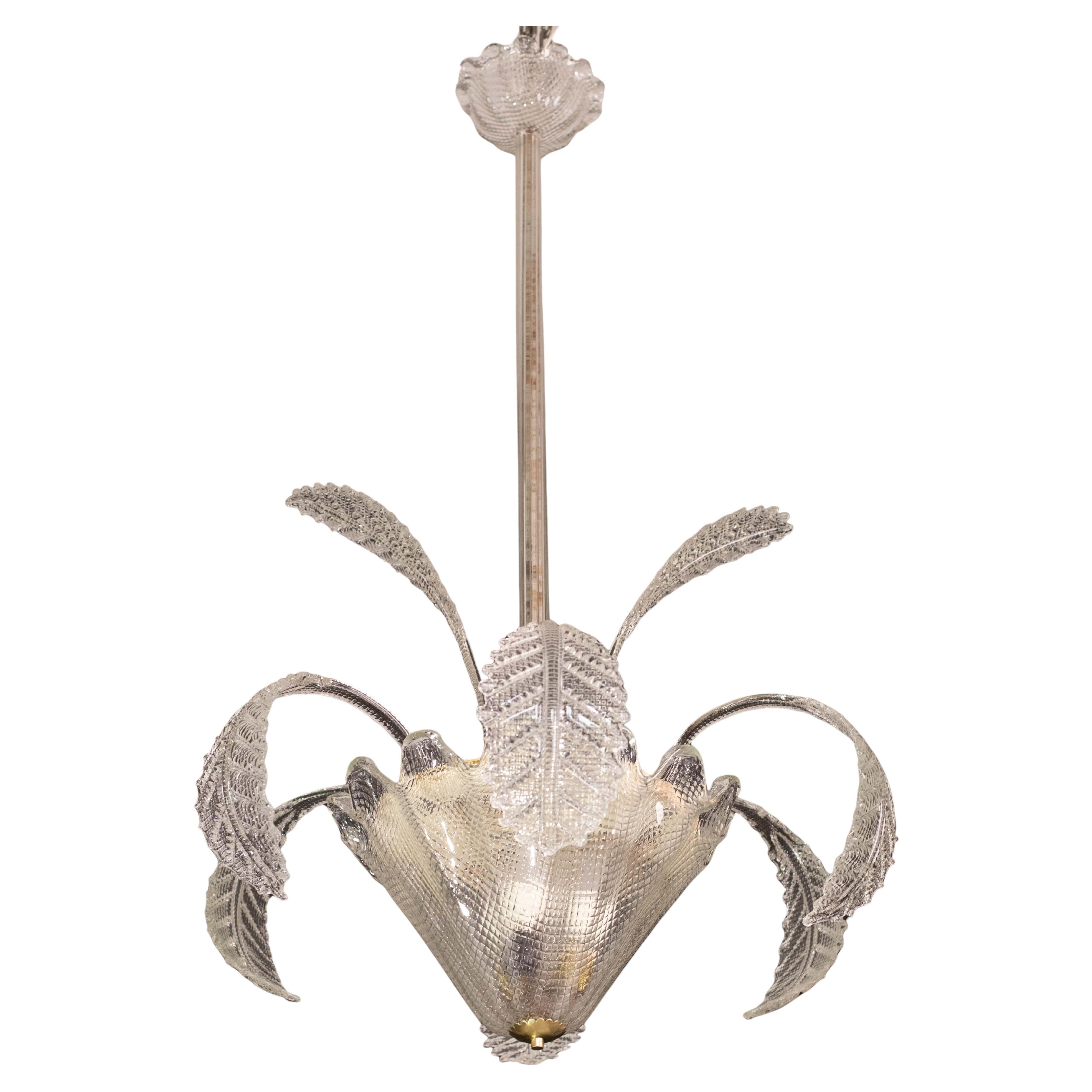 Art Decò, Barovier & Toso Chandelier, Murano Glass, 1950s