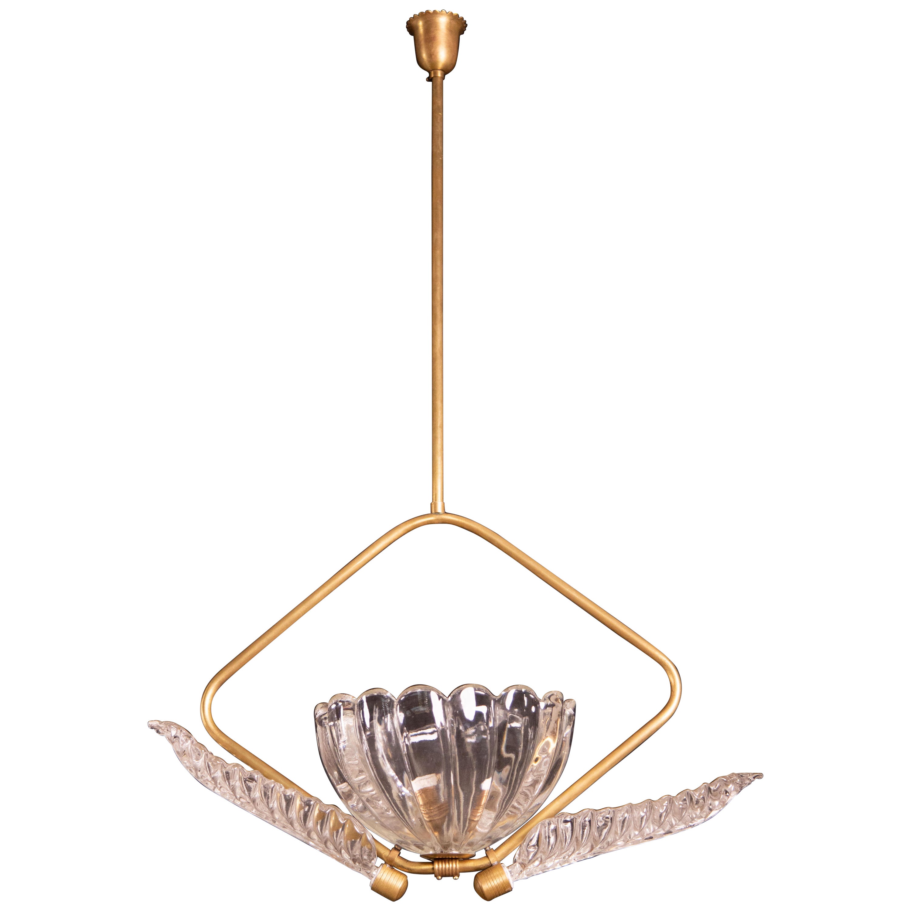 Lampada a sospensione Art Déco Barovier & Toso in vetro di Murano, 1940