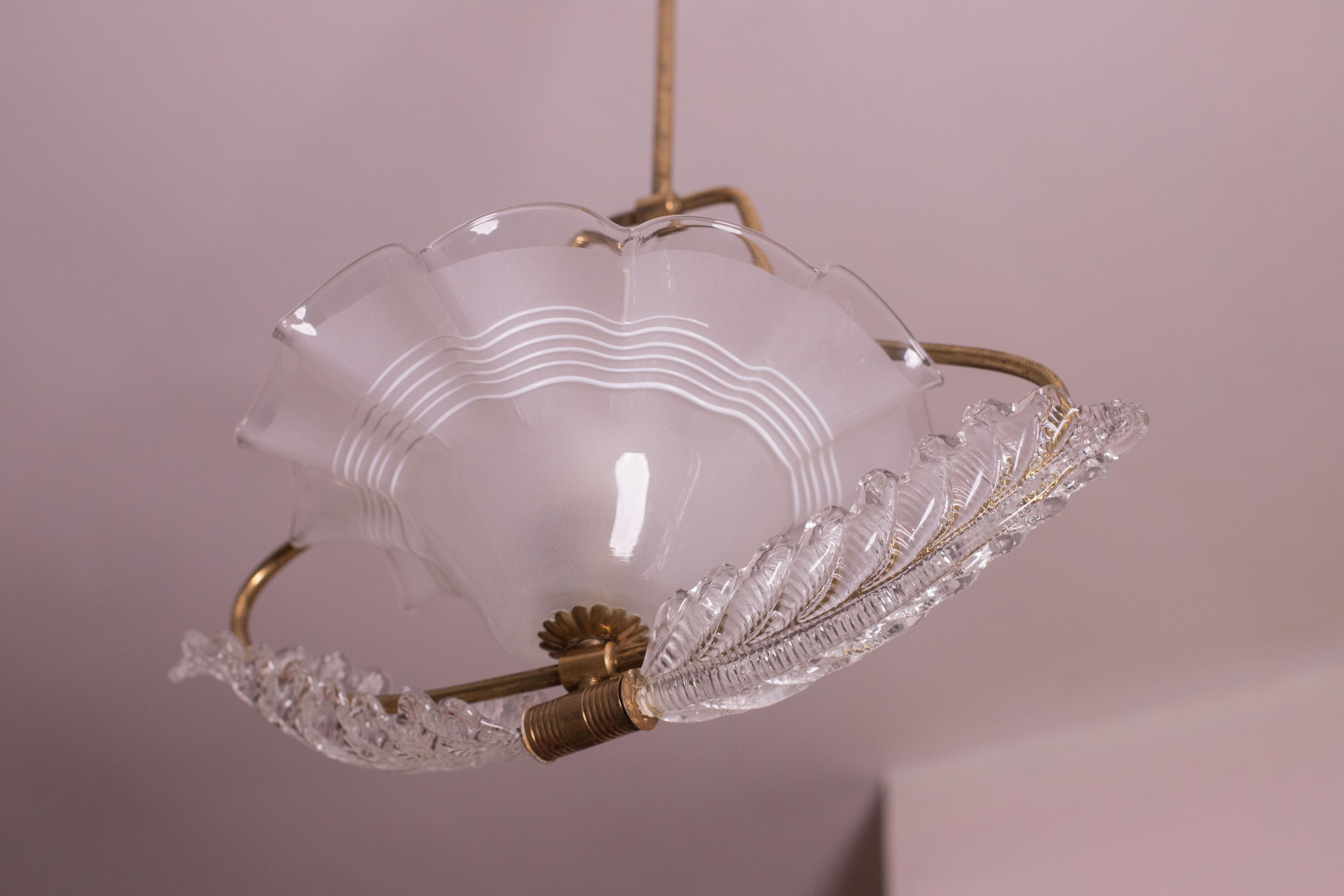 Art Decò, Barovier & Toso Pendant Light Murano Glass, 1940s For Sale 5