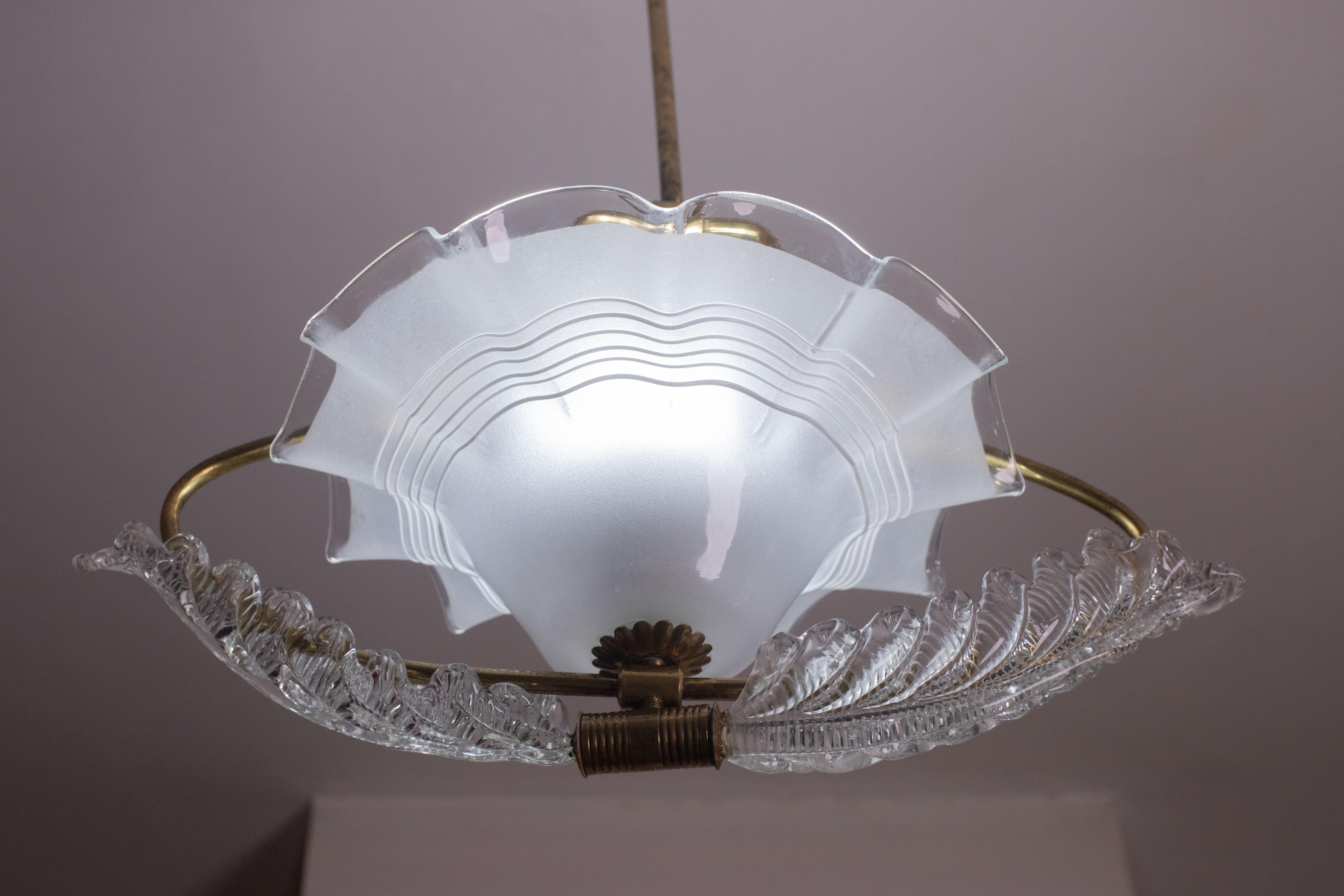 Art Decò, Barovier & Toso Pendant Light Murano Glass, 1940s In Good Condition For Sale In Roma, IT