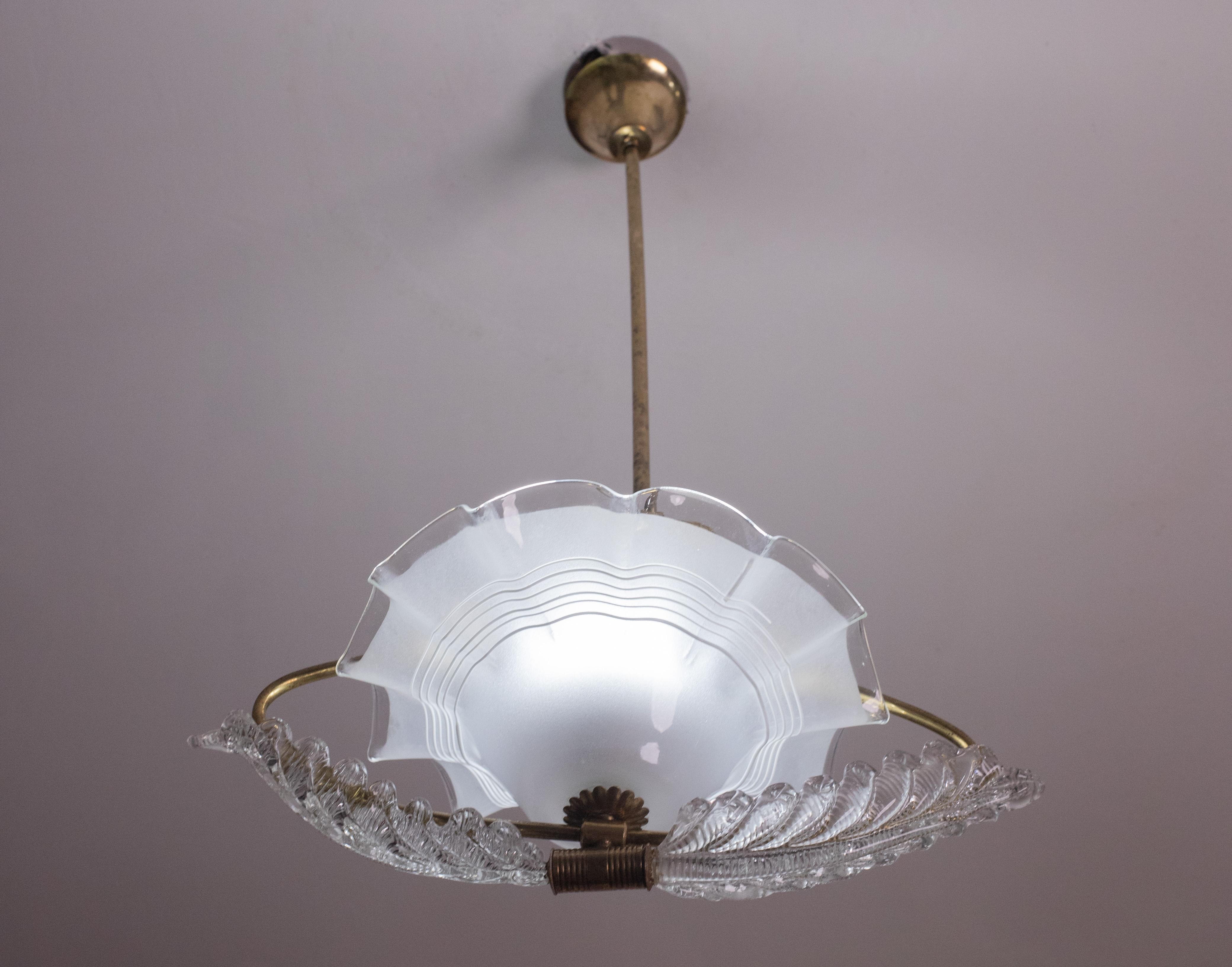 Art Decò, Barovier & Toso Pendant Light Murano Glass, 1940s For Sale 2