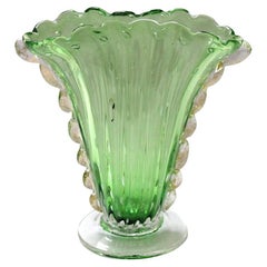 Art Deco Barovier & Toso Vase Green with Gold Inclusions