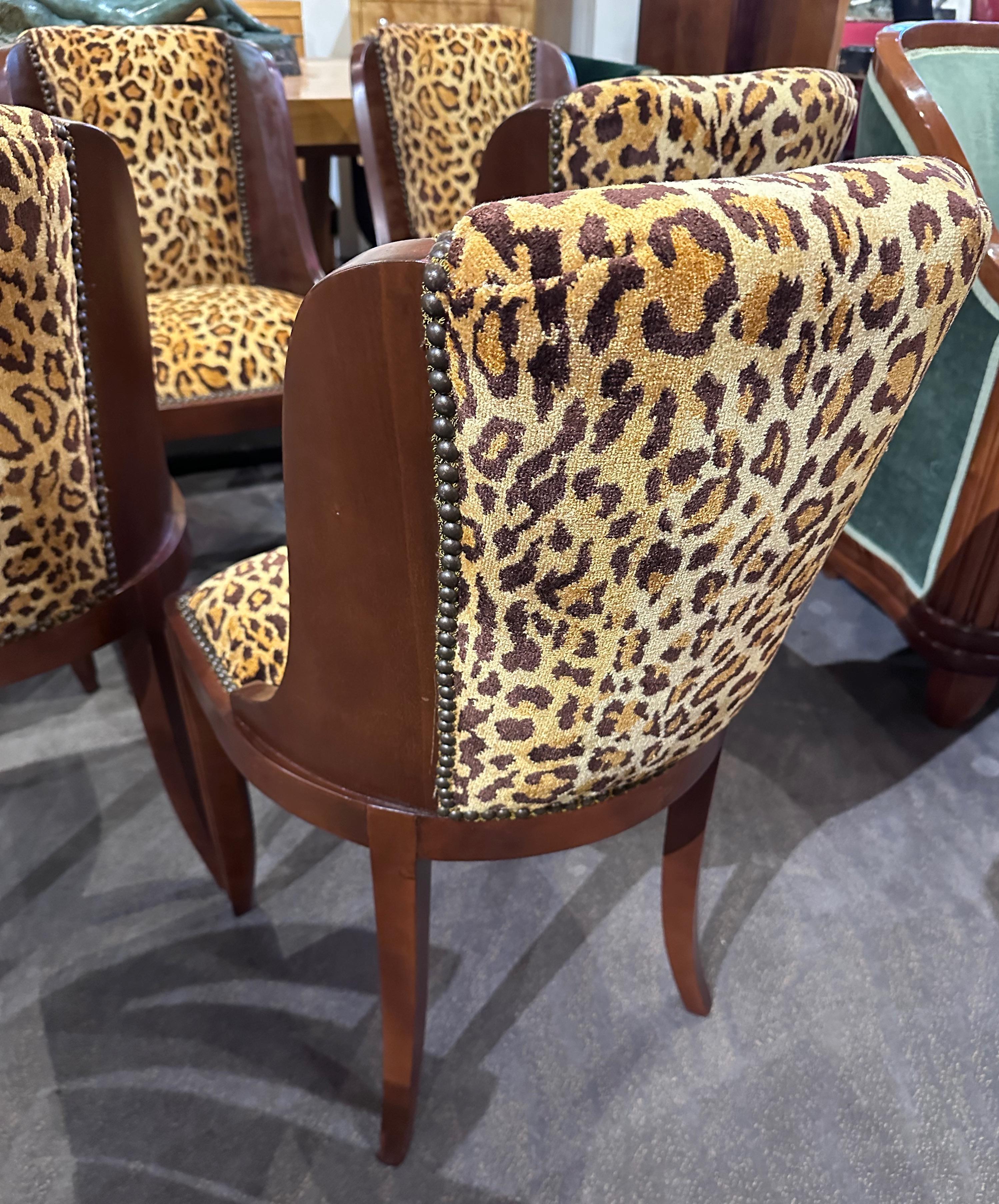 Art Deco Barrel Dining Office Chairs with Custom Leopard Fabric French 3