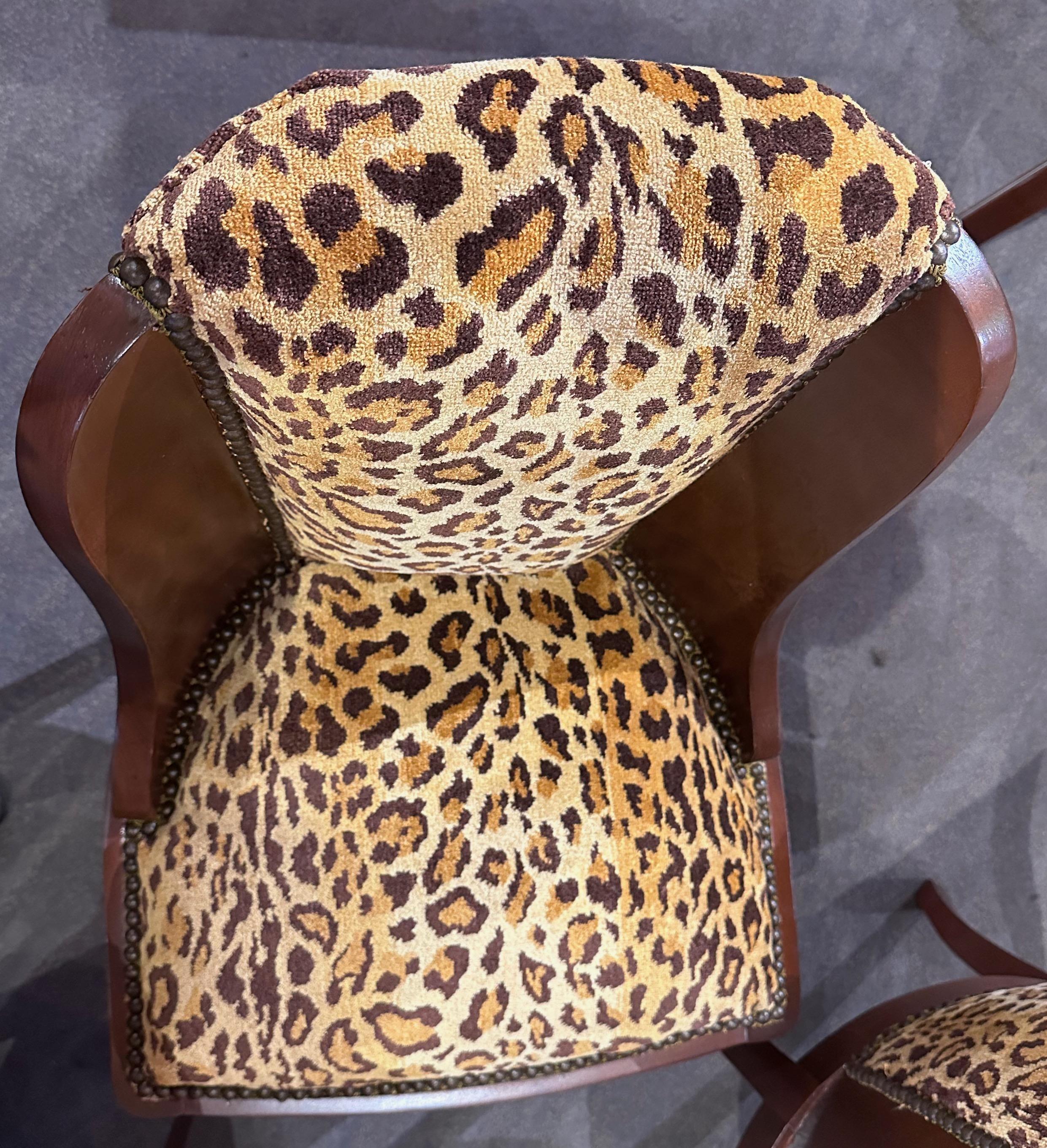 Art Deco Barrel Dining Office Chairs with Custom Leopard Fabric French 4