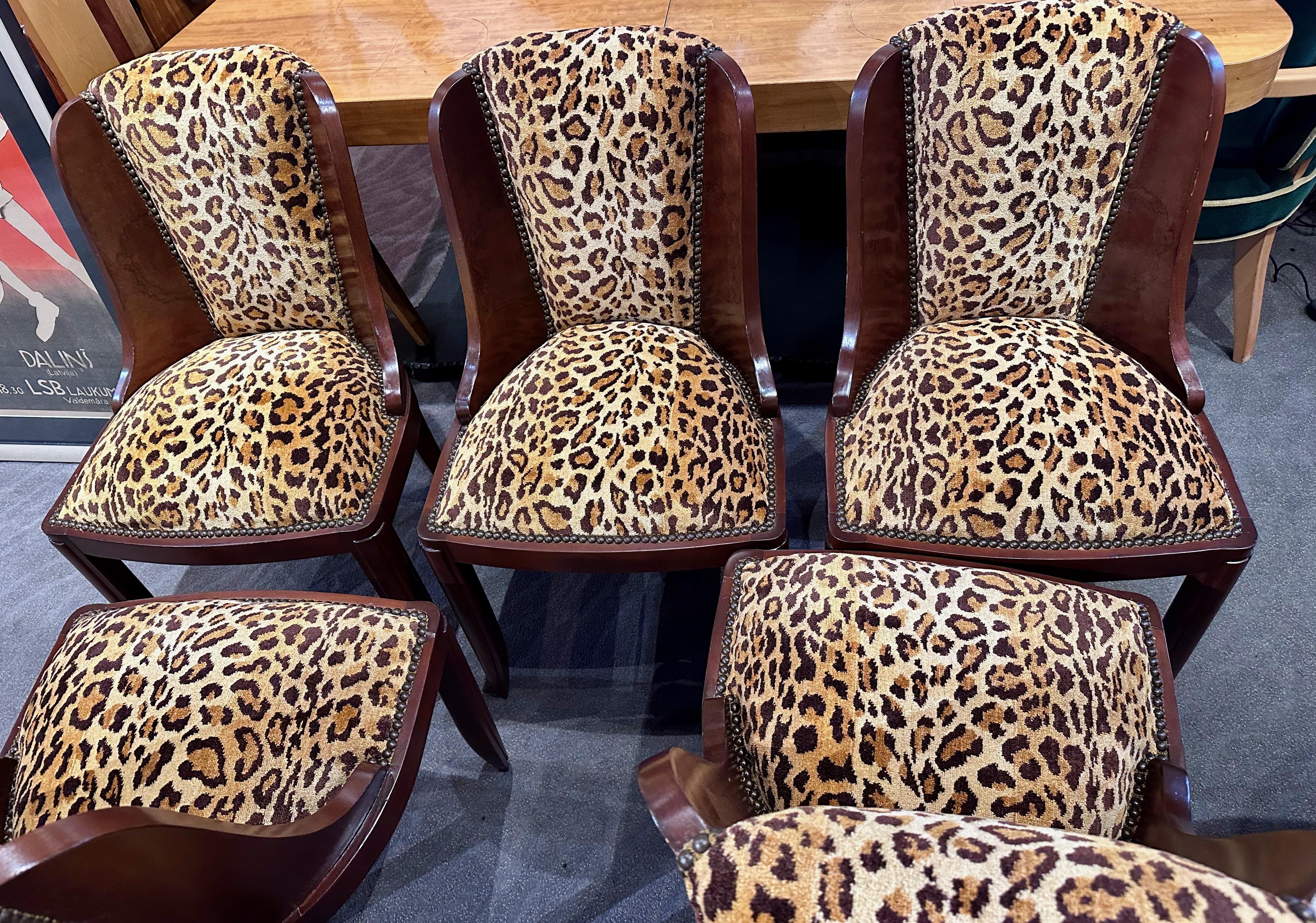 Art Deco Barrel Dining Office Chairs with Custom Leopard Fabric French 5