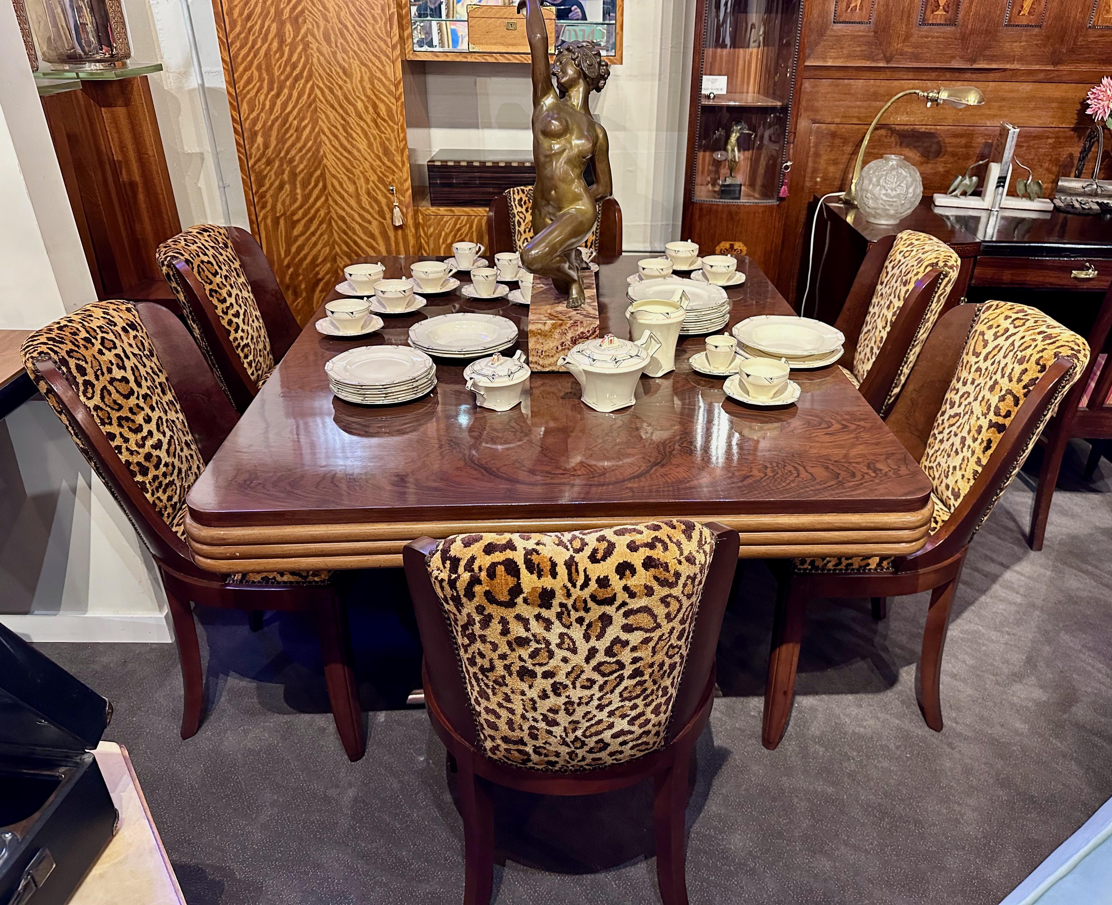 Mid-20th Century Art Deco Barrel Dining Office Chairs with Custom Leopard Fabric French
