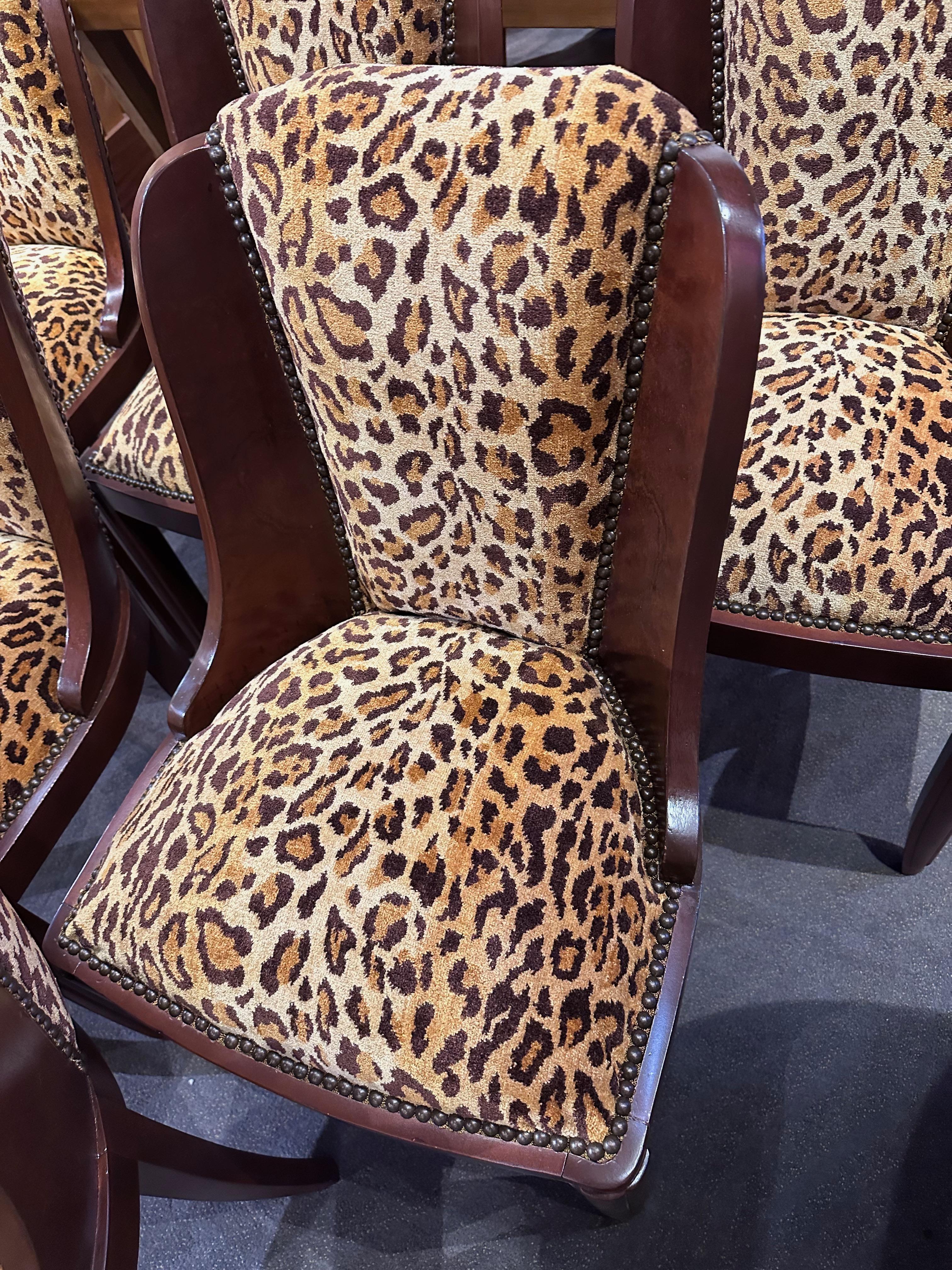 Art Deco Barrel Dining Office Chairs with Custom Leopard Fabric French 1