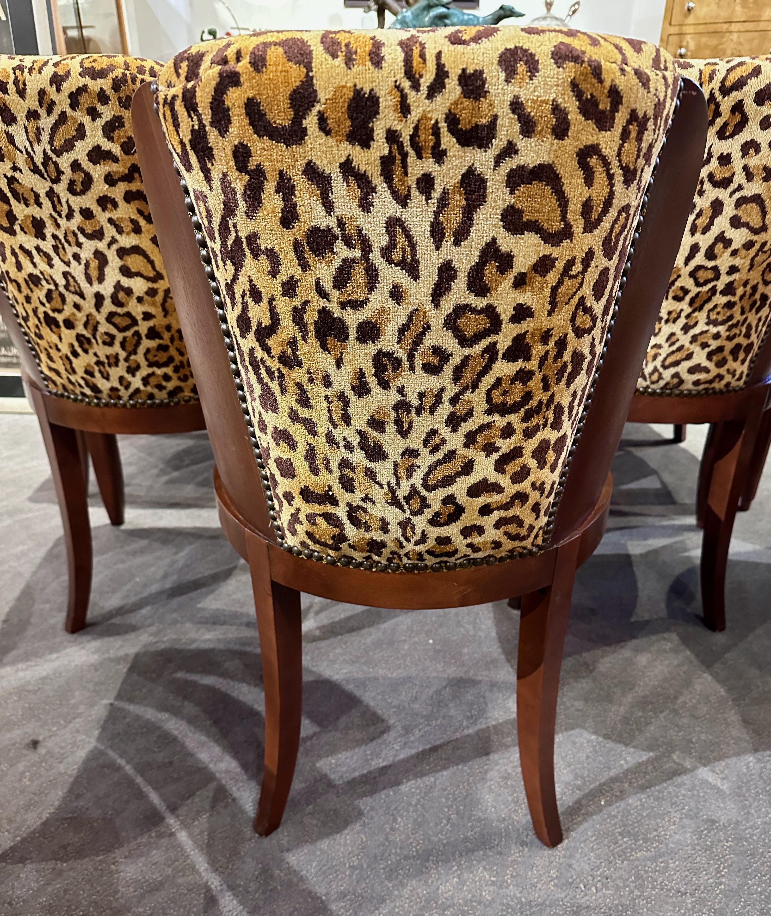 Art Deco Barrel Dining Office Chairs with Custom Leopard Fabric French 2