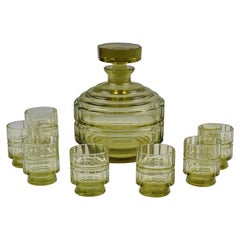 Vintage Art Deco Barware Bohemian Crystal Decanter and Glass Set, 8 Pieces