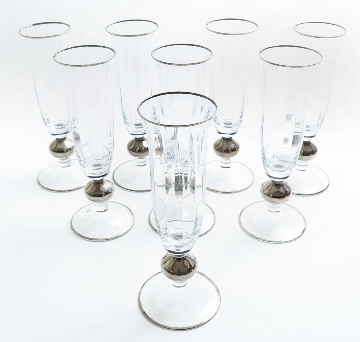 Art Deco Barware Crystal Champagne Flute Set Eight Pieces 4