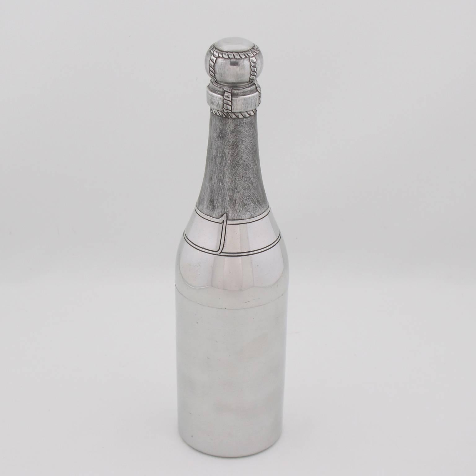French Art Deco Barware Polished Aluminum Champagne Bottle Cocktail Martini Shaker