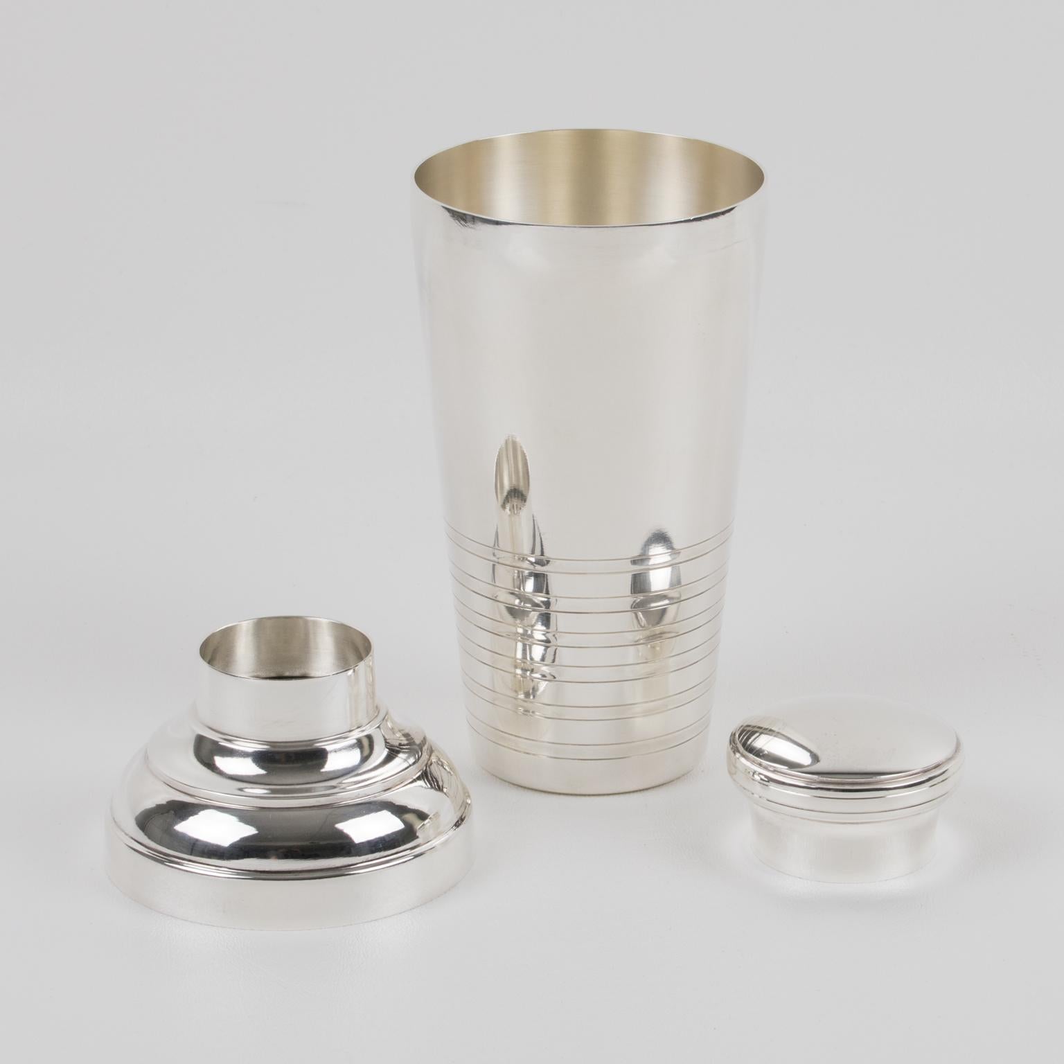 Metal Art Deco Barware Set Silver Plate Shaker and Crystal Martini Mixer in Box